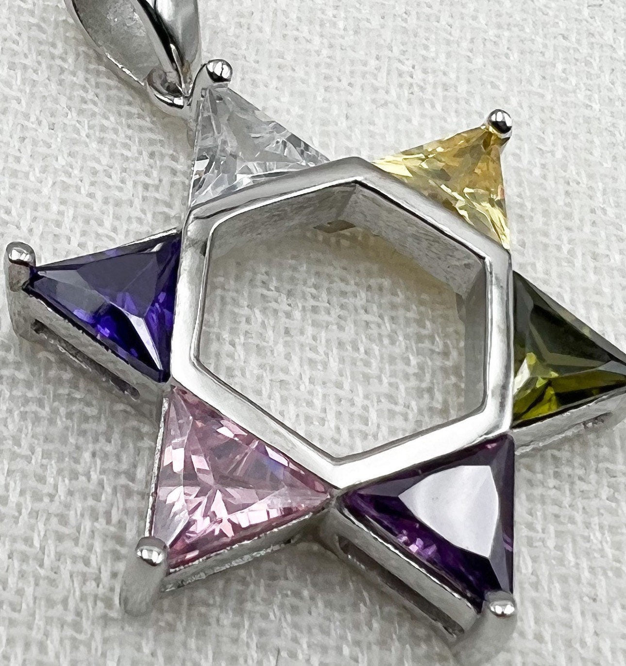 Colorful Gemstone Star of David Pendant in Sterling Silver