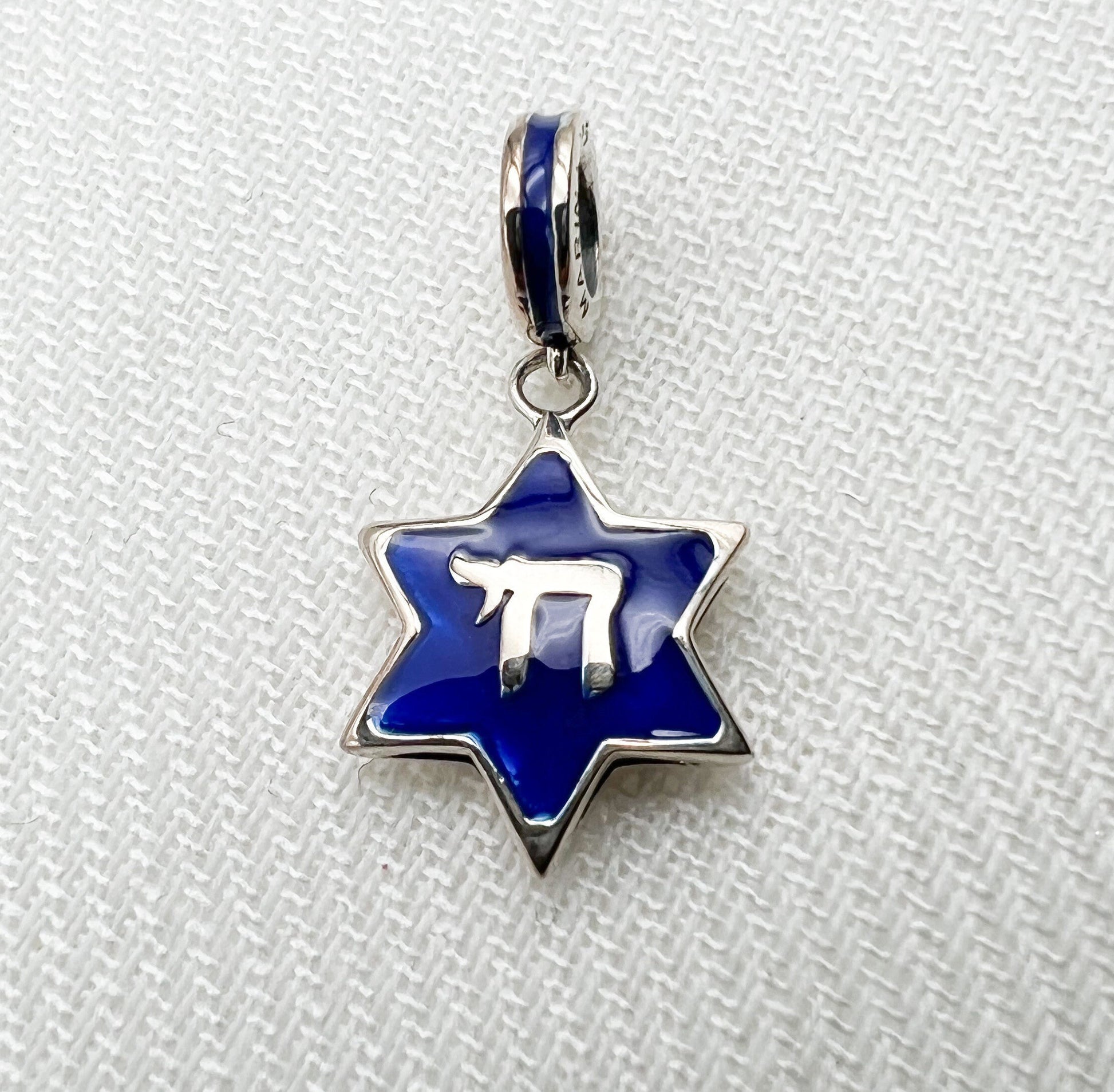 Star of David with Chai Charm in Silver 925 and Blue Enamel - Perfect for Pandora Bracelet