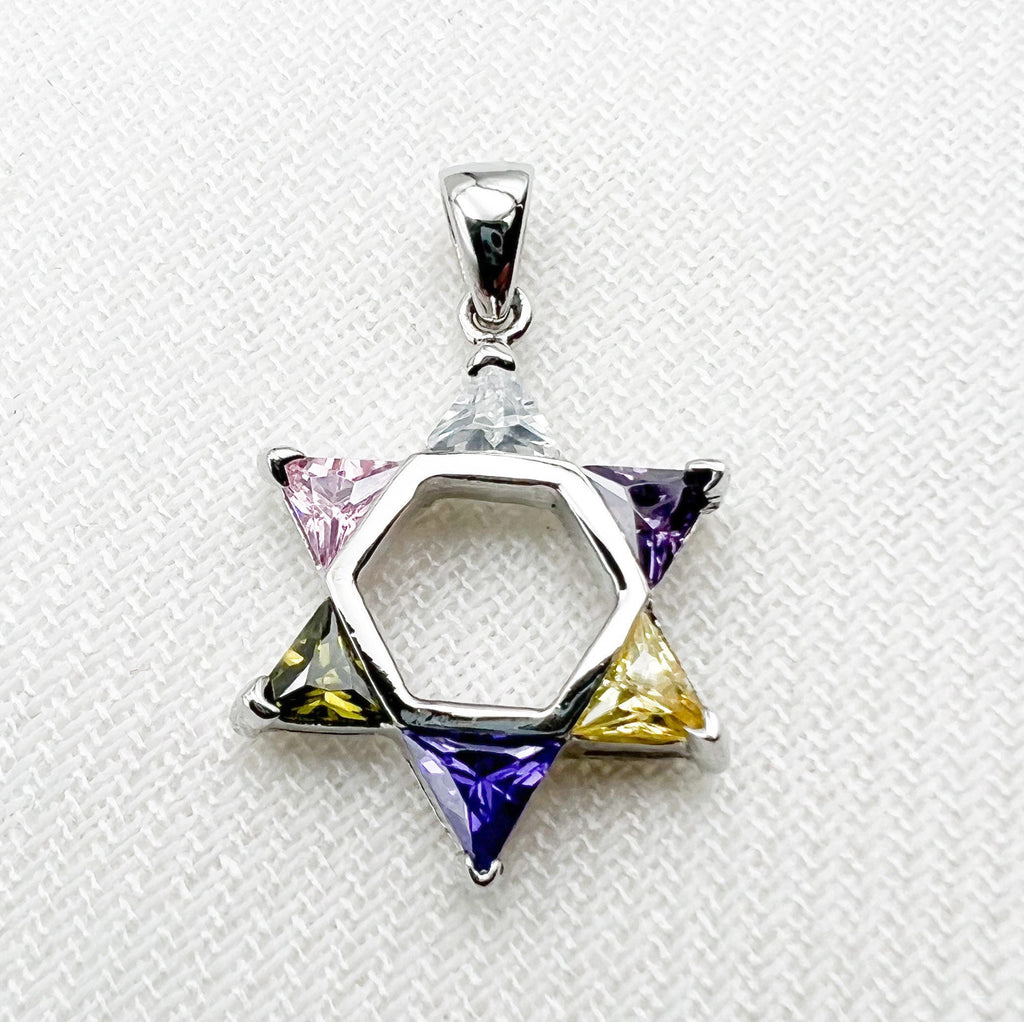 Colorful Gemstone Star of David Pendant in Sterling Silver