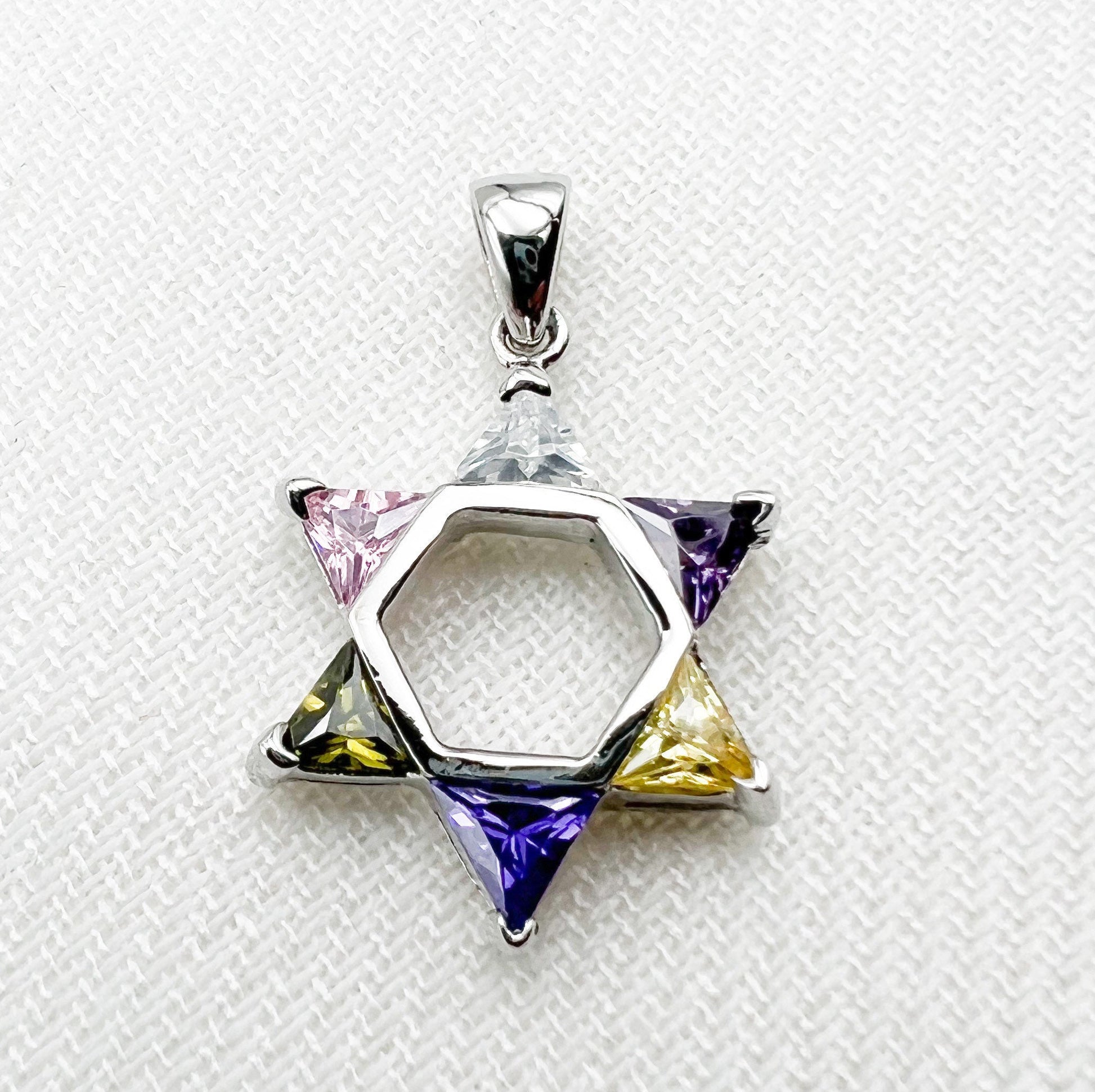 Colorful Gemstone Star of David Pendant in Sterling Silver