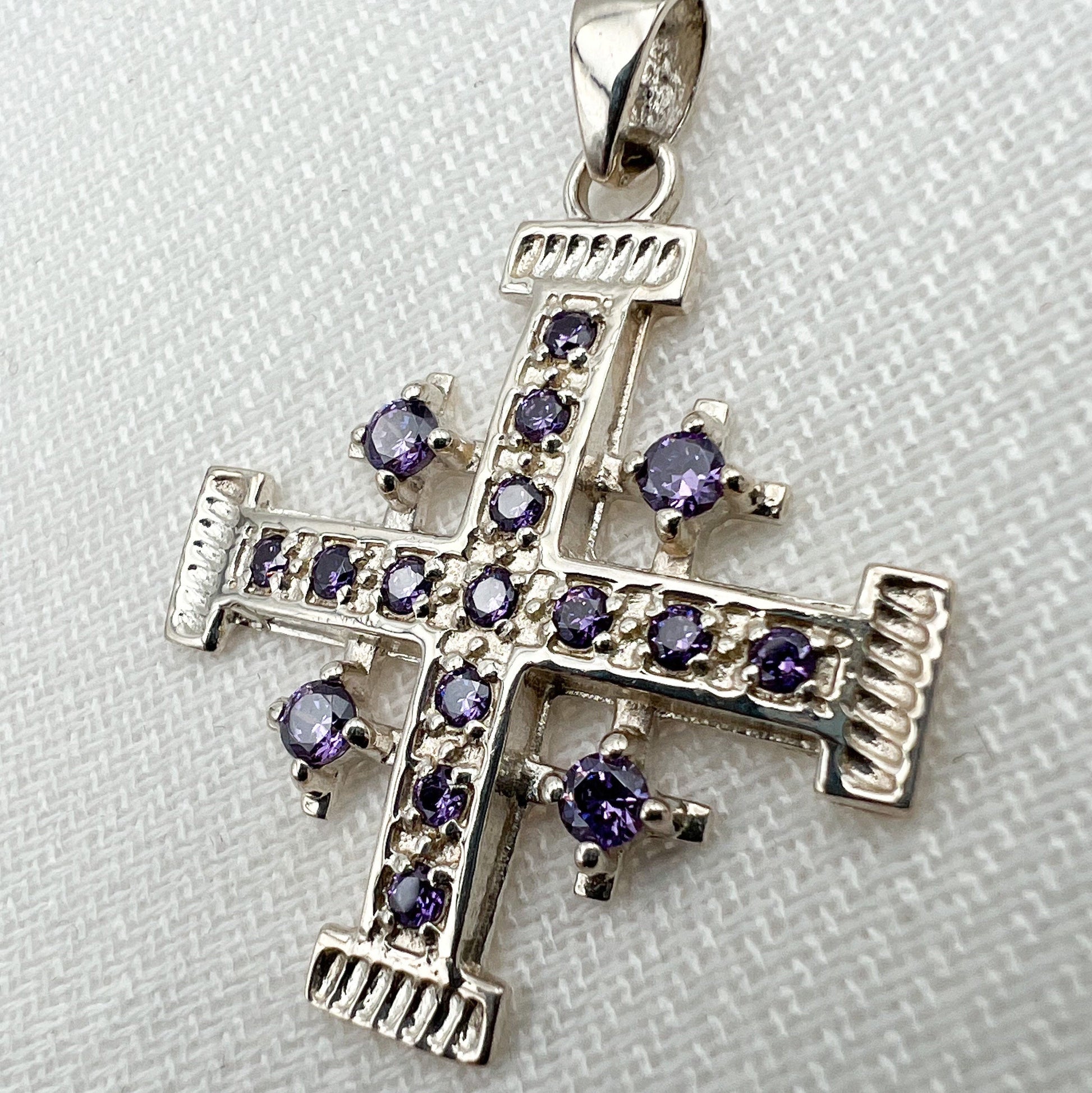 Holy Land Jerusalem Cross in Silver 925 Adorned with Amethyst Gems