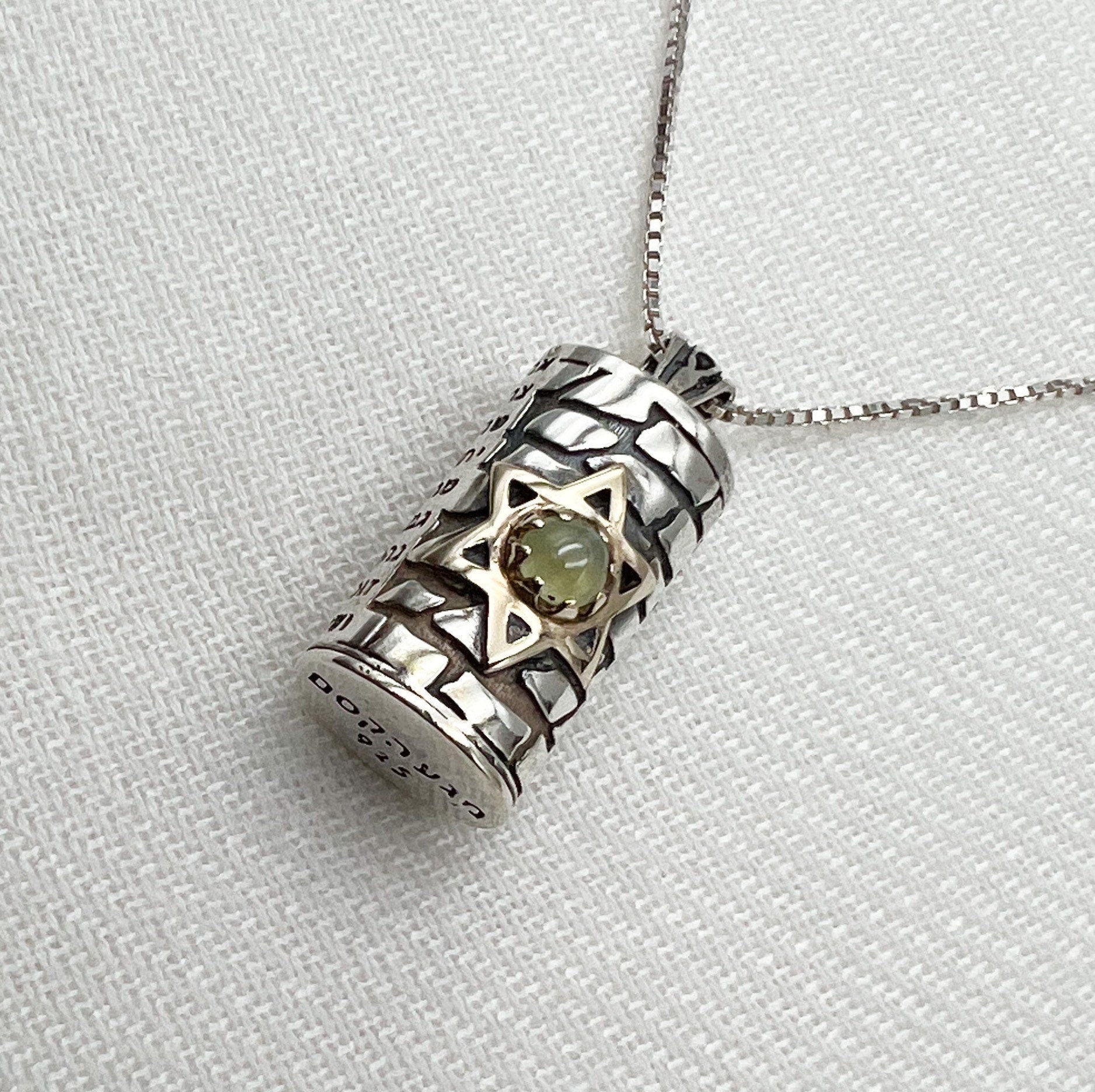 Spiritual Mezuzah Pendant with Star of David and Opal Stone