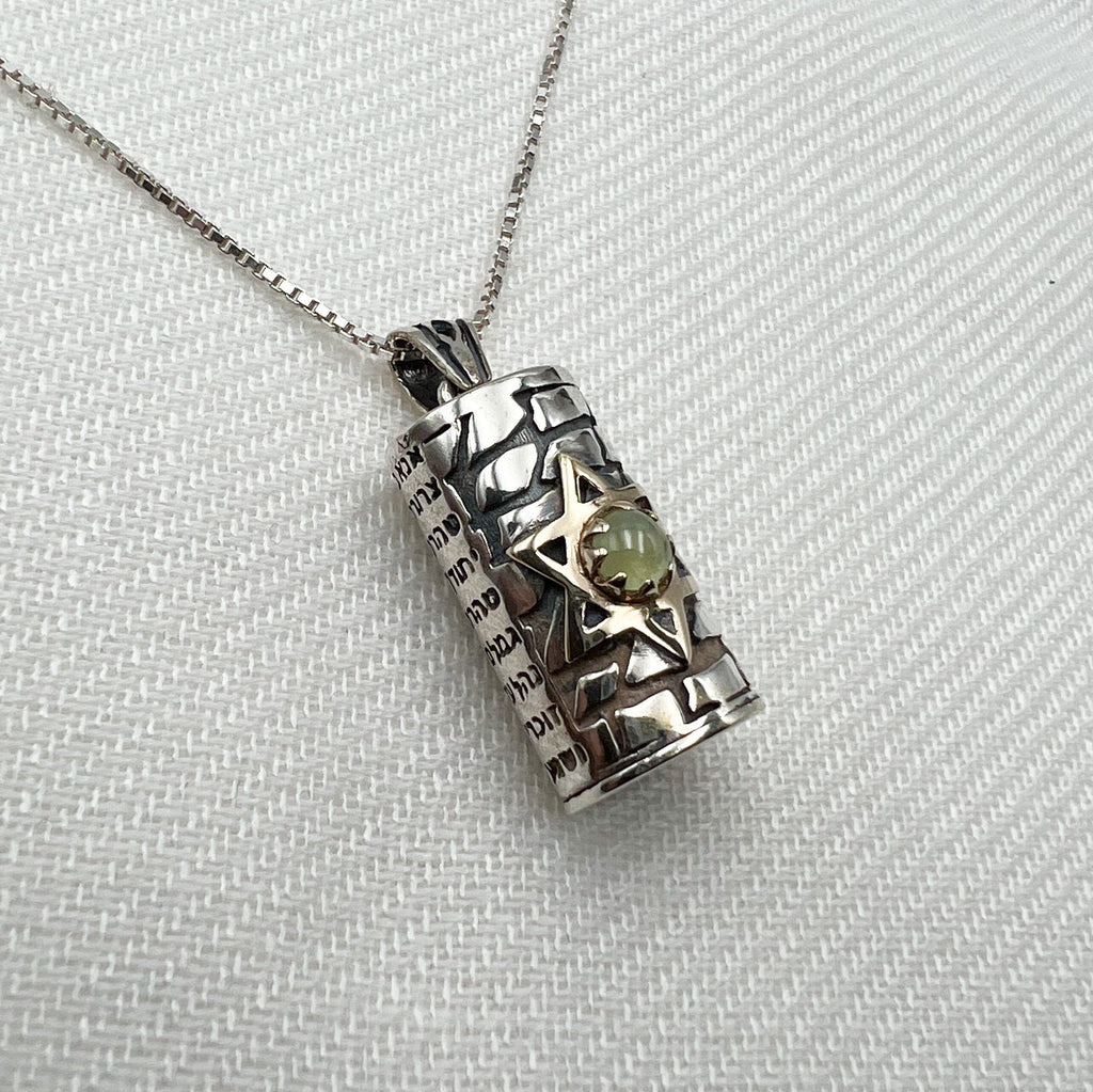 Spiritual Mezuzah Pendant with Star of David and Opal Stone