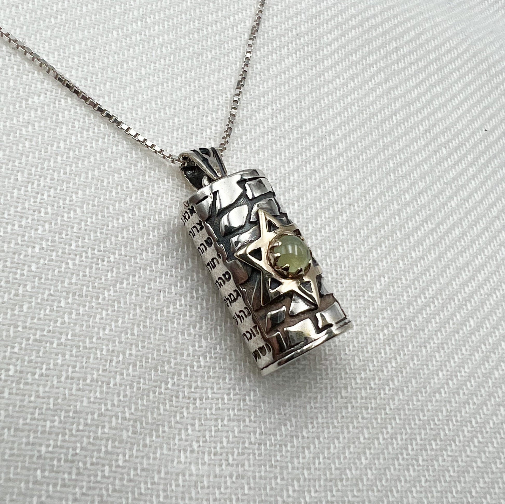 Spiritual Mezuzah Pendant with Star of David and Opal Stone