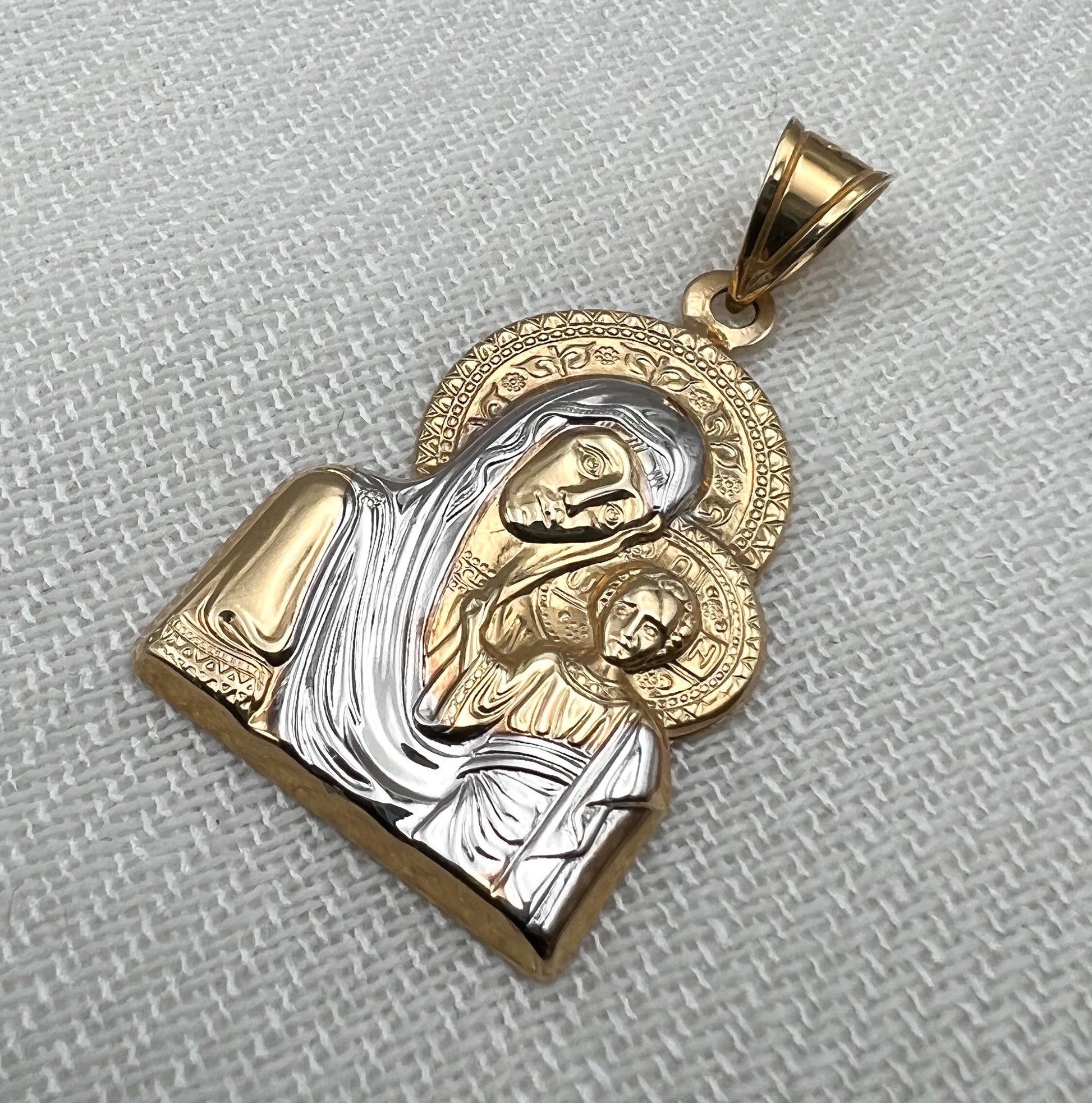 Mary and Baby Jesus 14k Gold Pendant