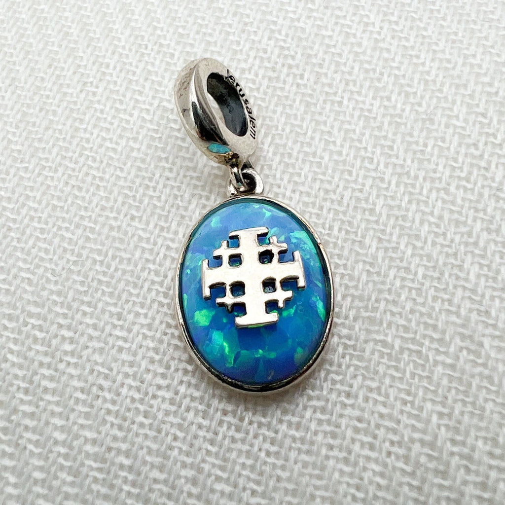 Jerusalem Cross Charm with Opal in Silver 925 - Perfect for Pandora Bracelets