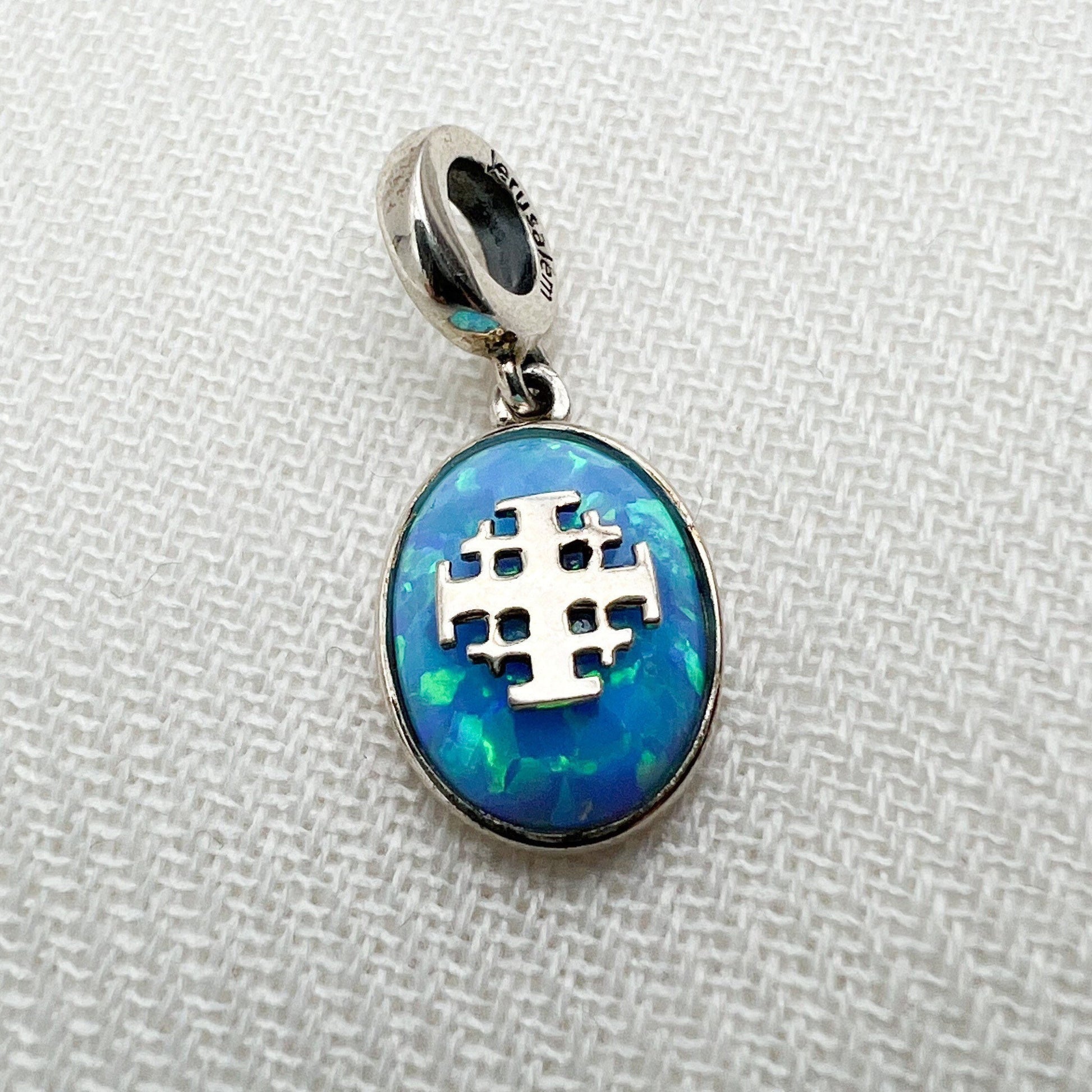 Jerusalem Cross Charm with Opal in Silver 925 - Perfect for Pandora Bracelets