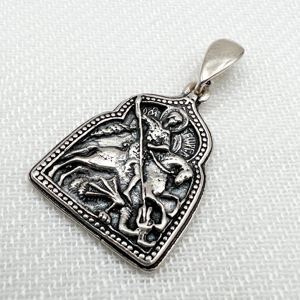 Saint George Icon Pendant in 925 Silver 0.75x0.80 Inch