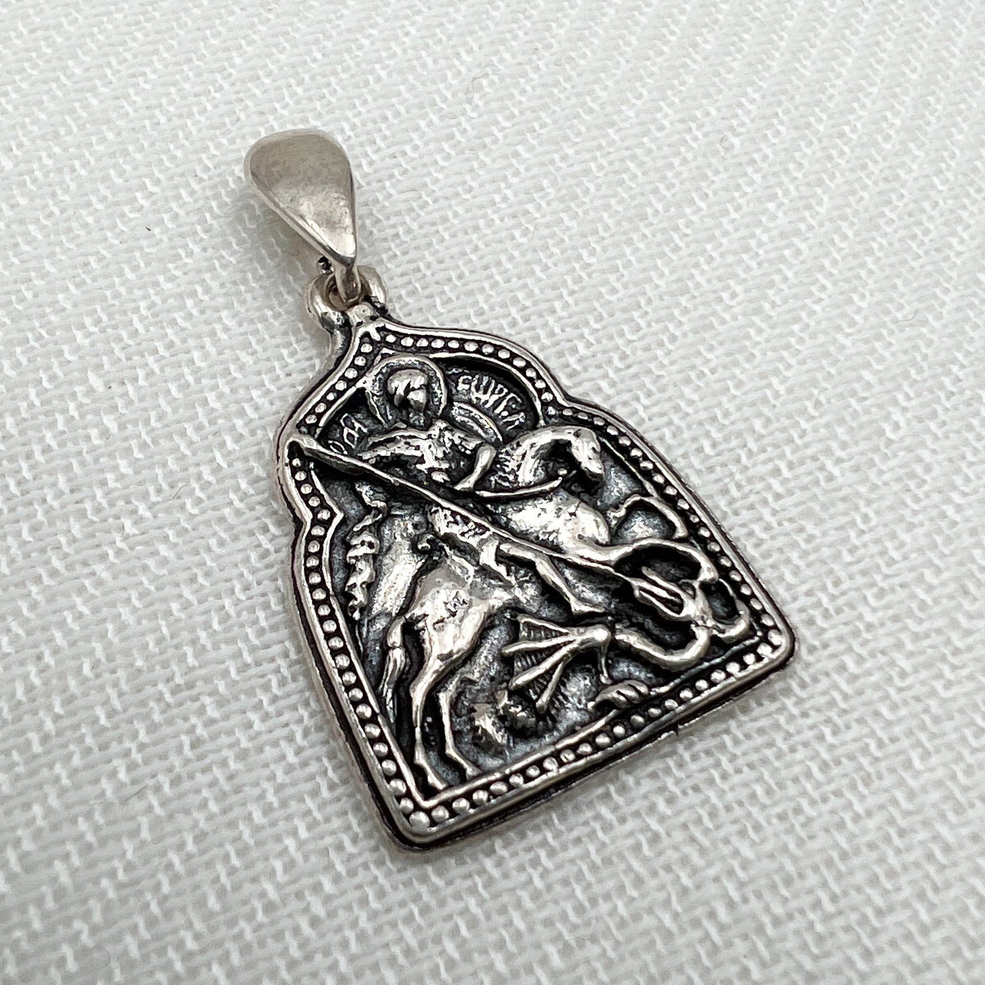 Saint George Icon Pendant in 925 Silver 0.75x0.80 Inch