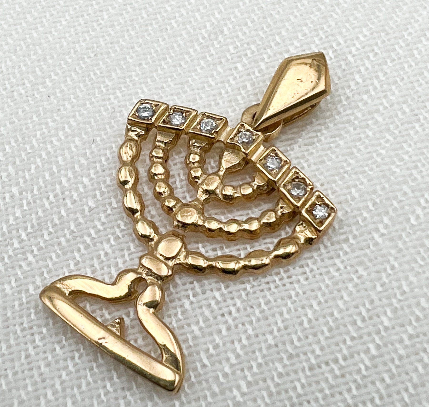 14k Solid Gold Menorah Pendant with Sparkling Zirconia