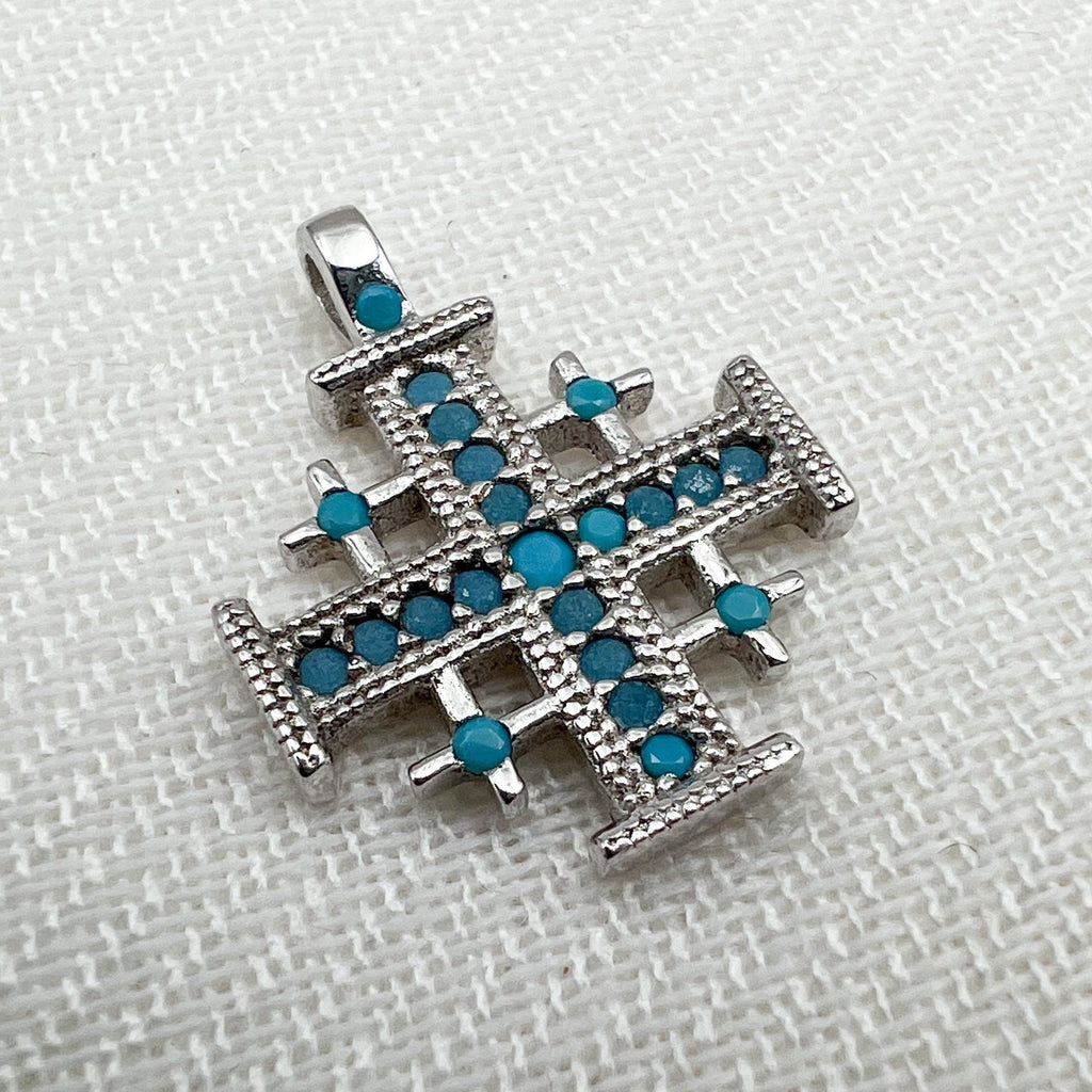 Jerusalem Cross Pendant in Silver 925 with Turquoise Stone