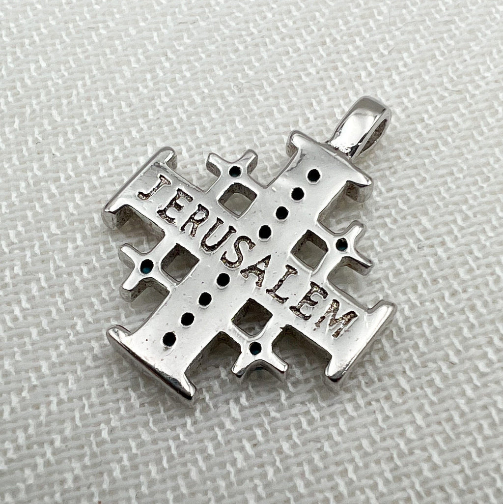 Jerusalem Cross Pendant in Silver 925 with Turquoise Stone
