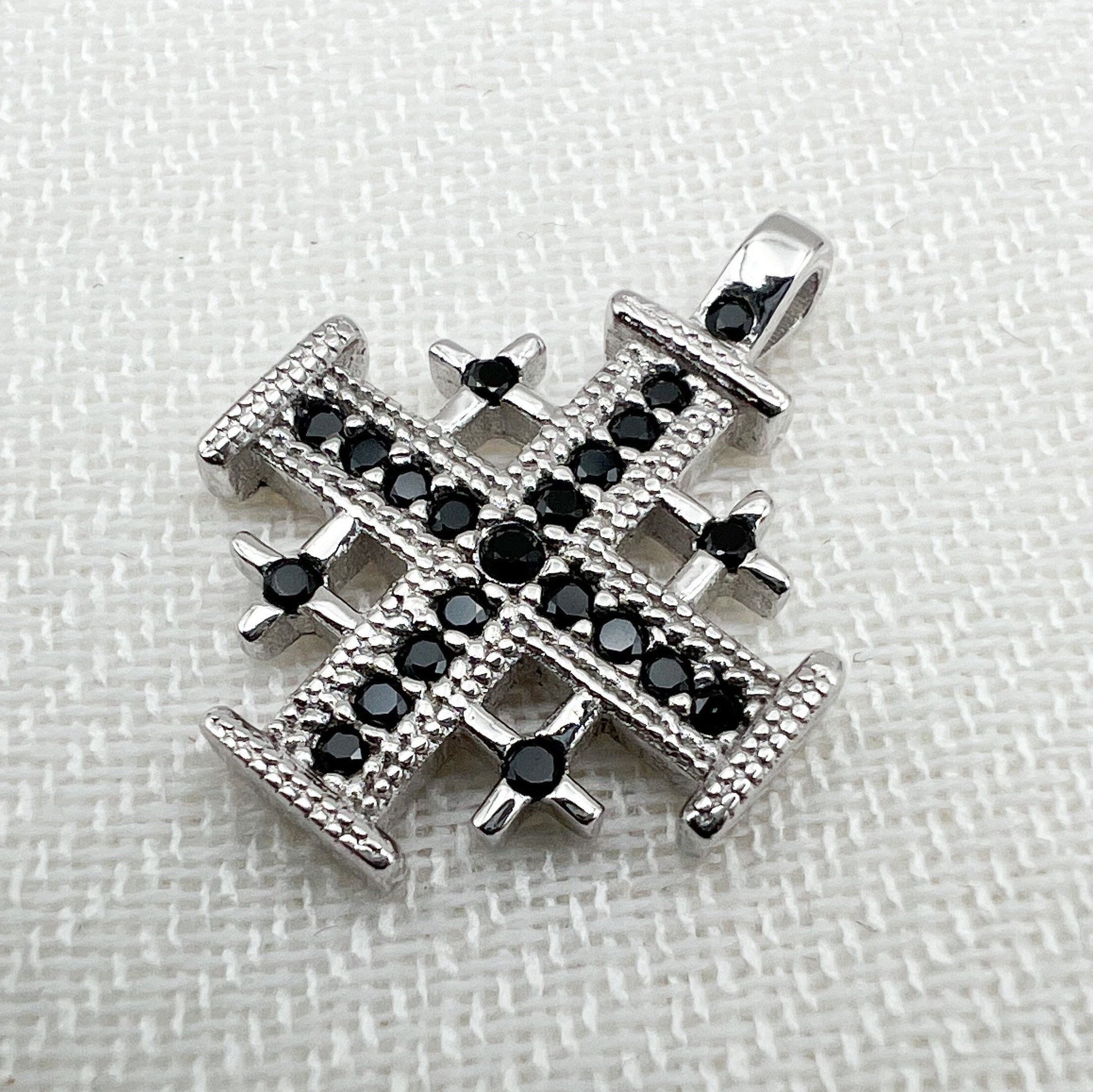 Faithful Grace Jerusalem Cross Pendant in Silver 925 with Bold Black Onyx Accent