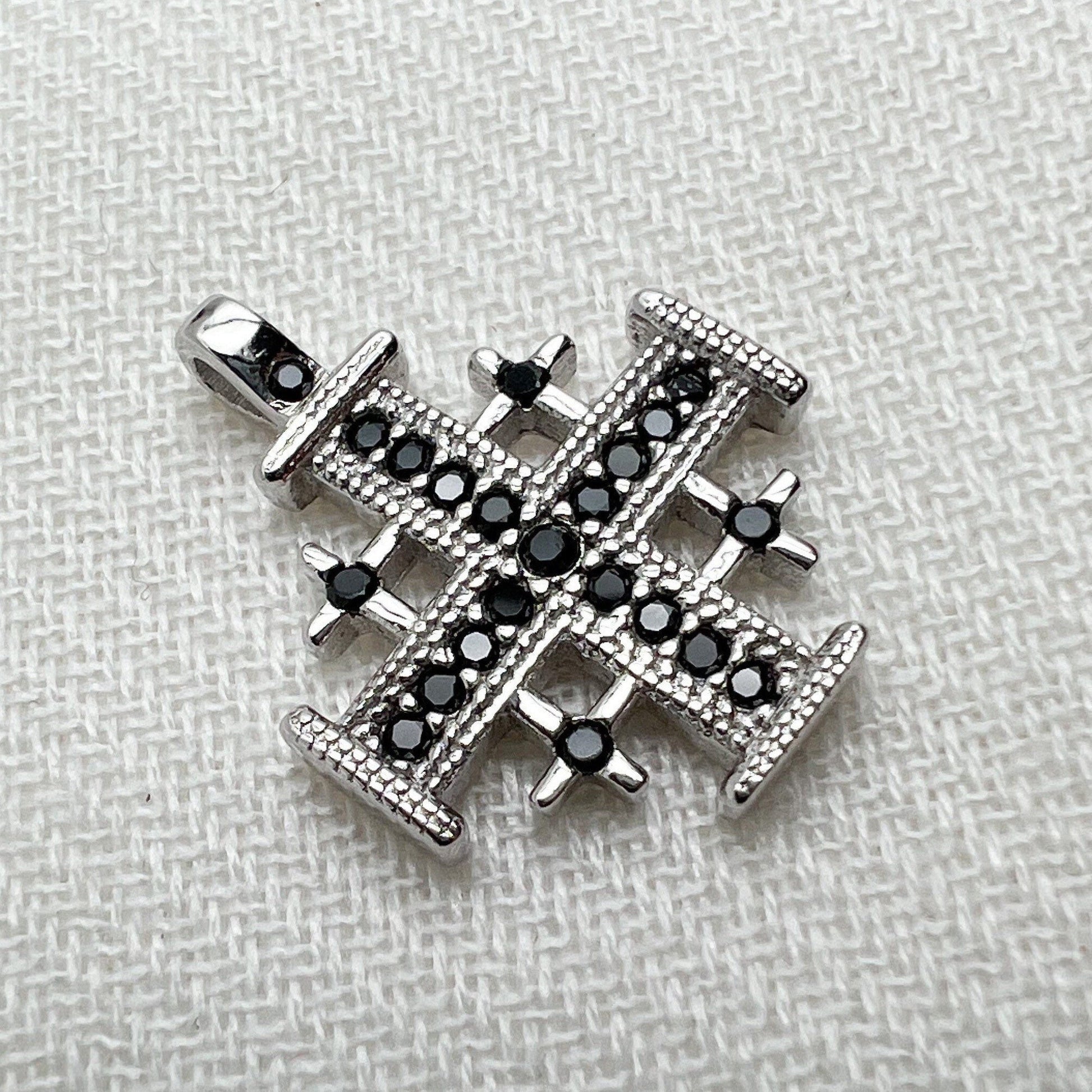 Faithful Grace Jerusalem Cross Pendant in Silver 925 with Bold Black Onyx Accent