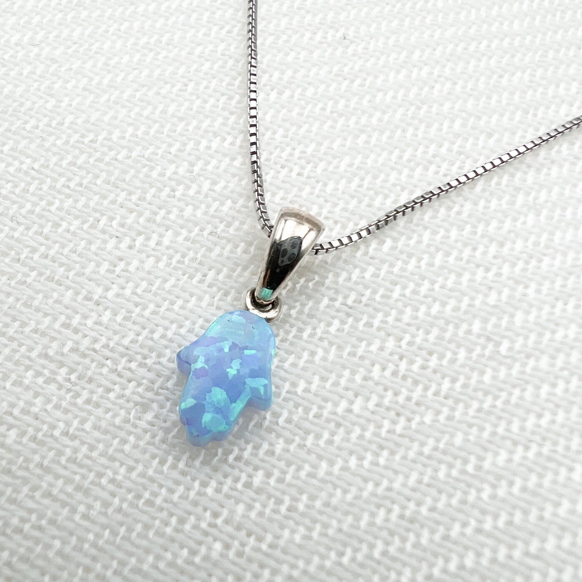 Blue Opal Hamsa Pendant in Sterling Silver 925