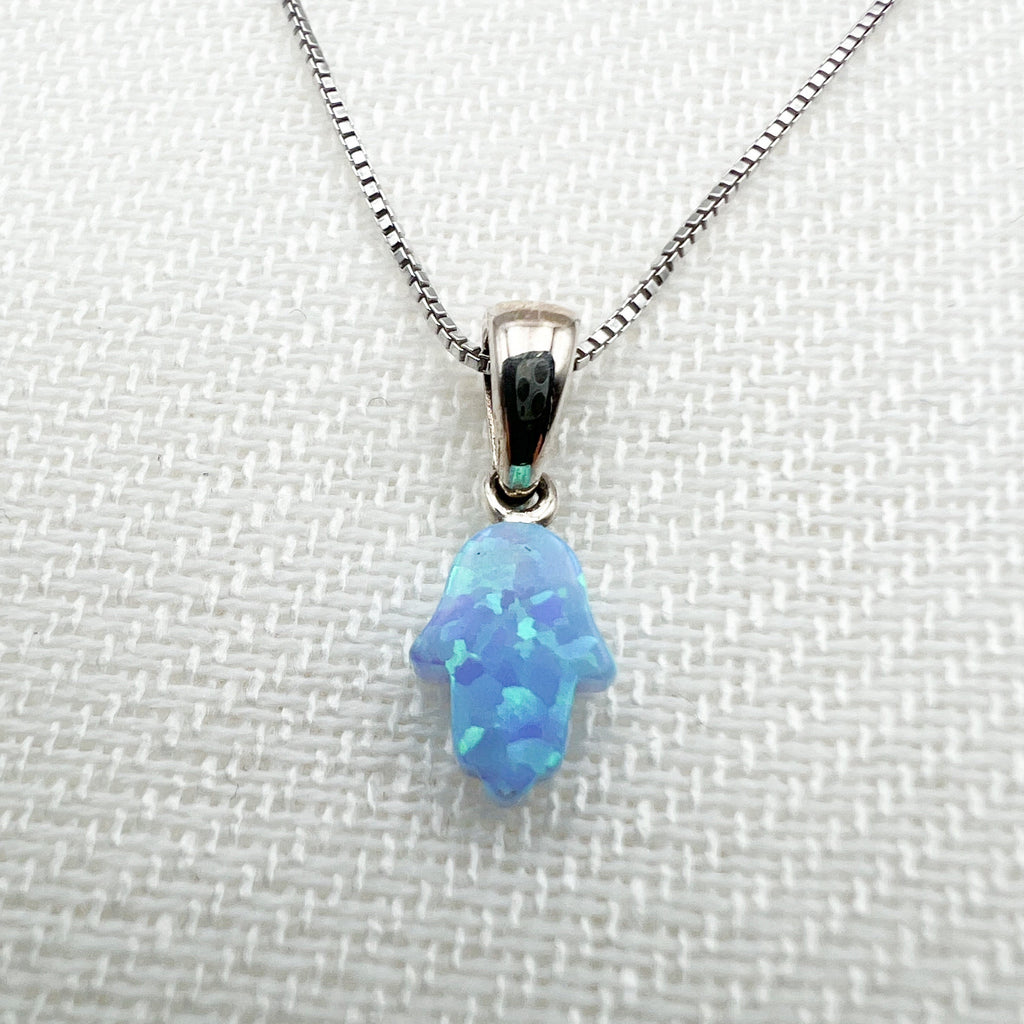 Blue Opal Hamsa Pendant in Sterling Silver 925