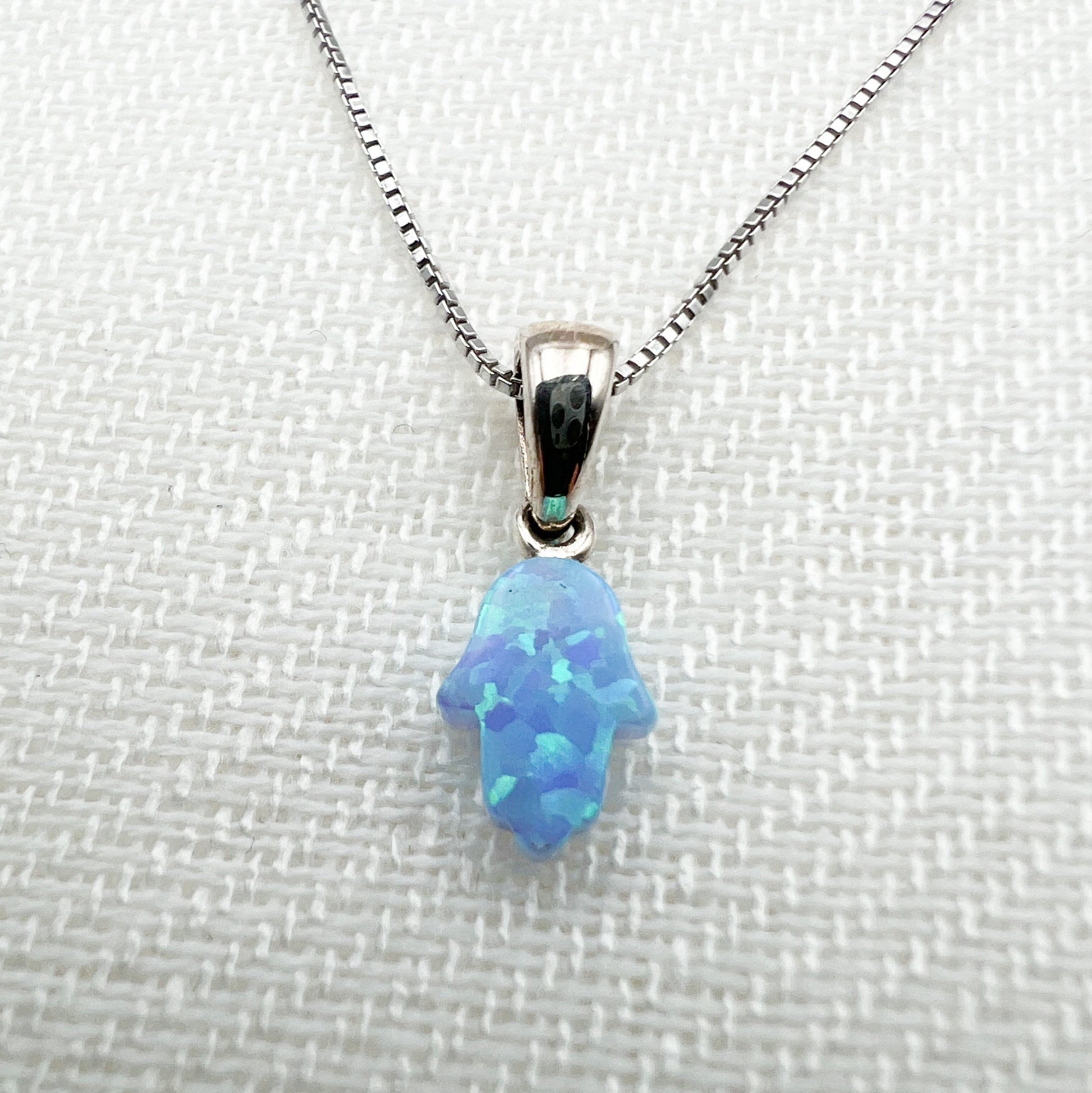 Blue Opal Hamsa Pendant in Sterling Silver 925