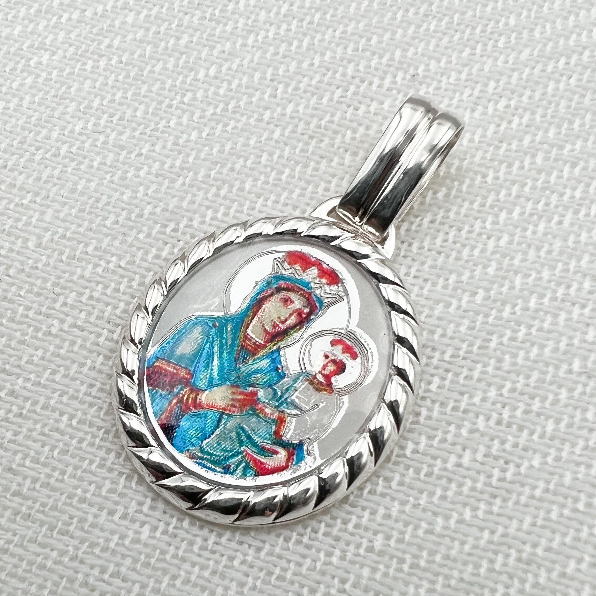 Sacred Mary and Baby Jesus Sterling Silver Pendant