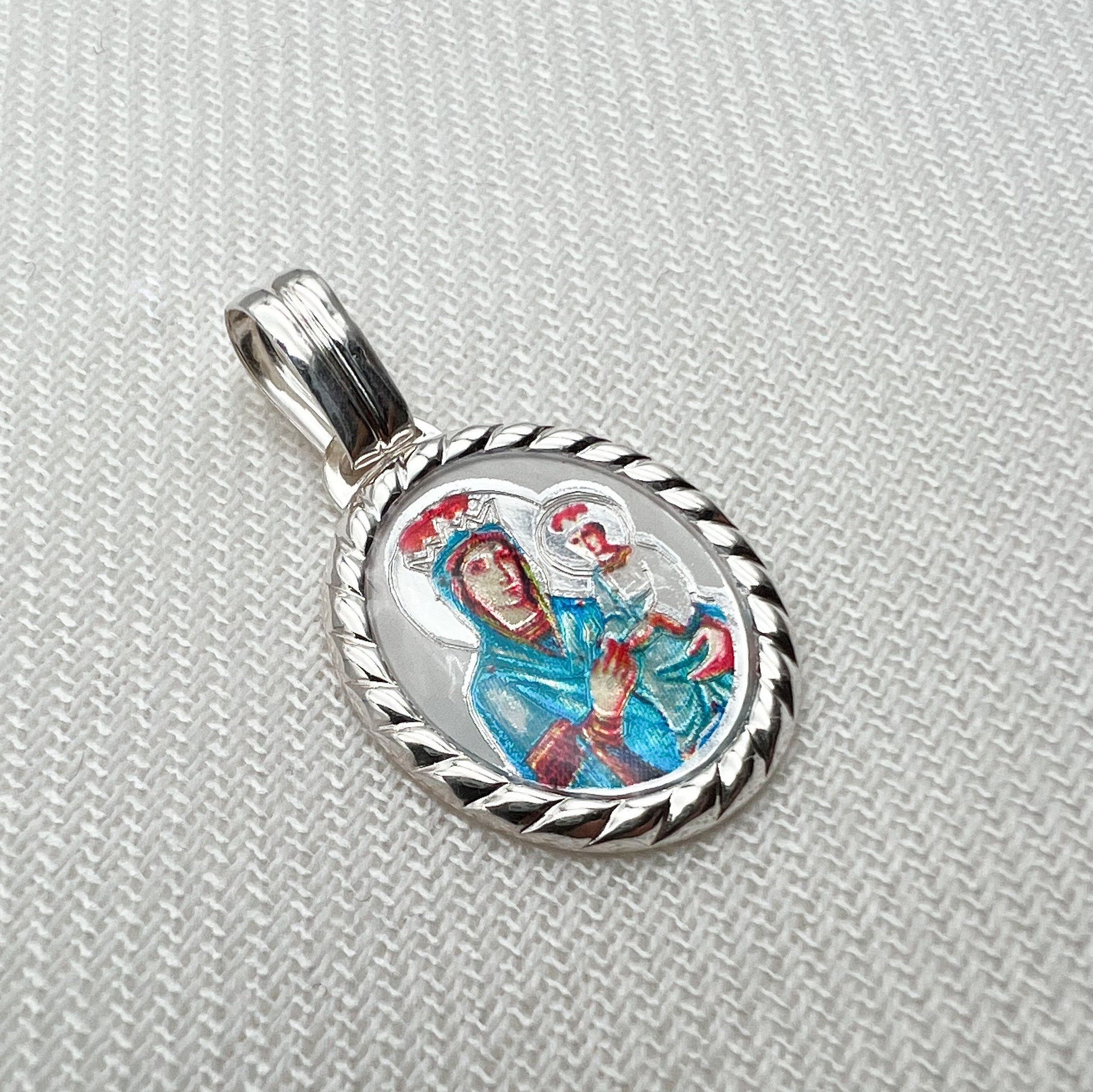Sacred Mary and Baby Jesus Sterling Silver Pendant