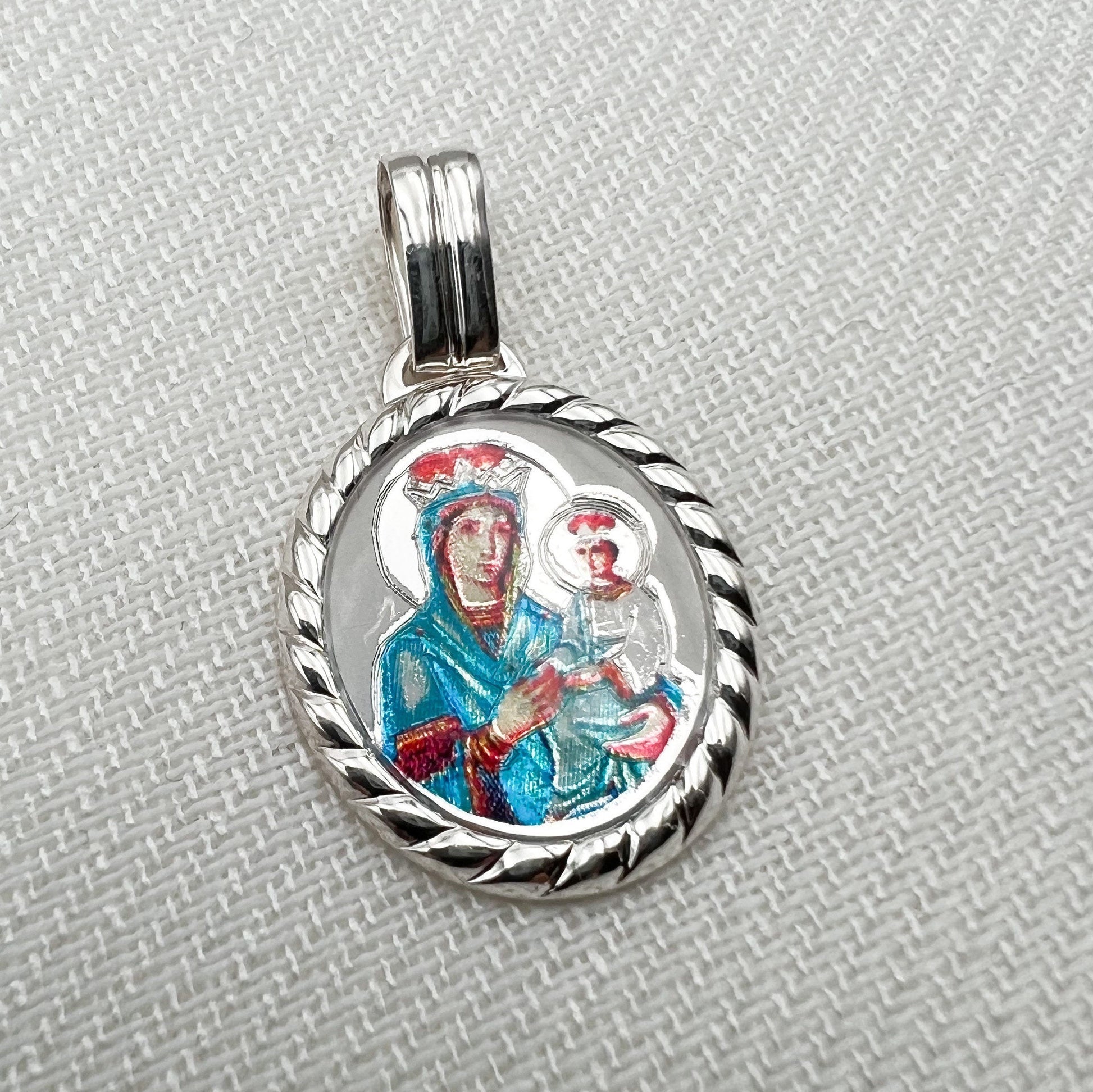 Sacred Mary and Baby Jesus Sterling Silver Pendant