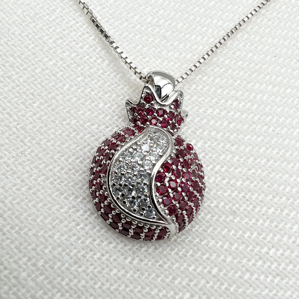 Pomegranate Pendant with Garnets and Zircons in Silver 925 - Includes Chain