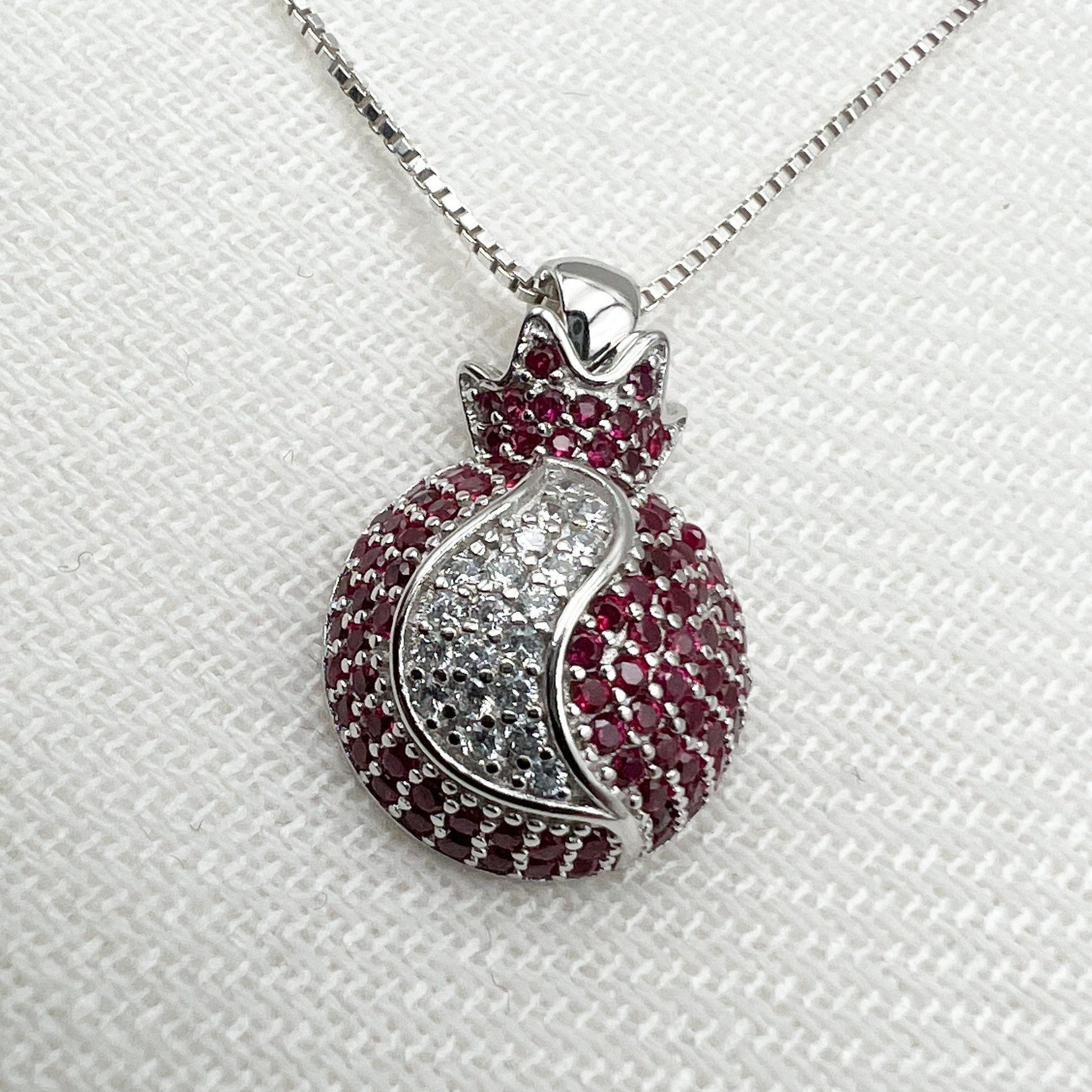 Pomegranate Pendant with Garnets and Zircons in Silver 925 - Includes Chain