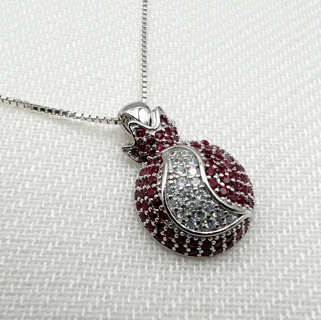 Pomegranate Pendant with Garnets and Zircons in Silver 925 - Includes Chain