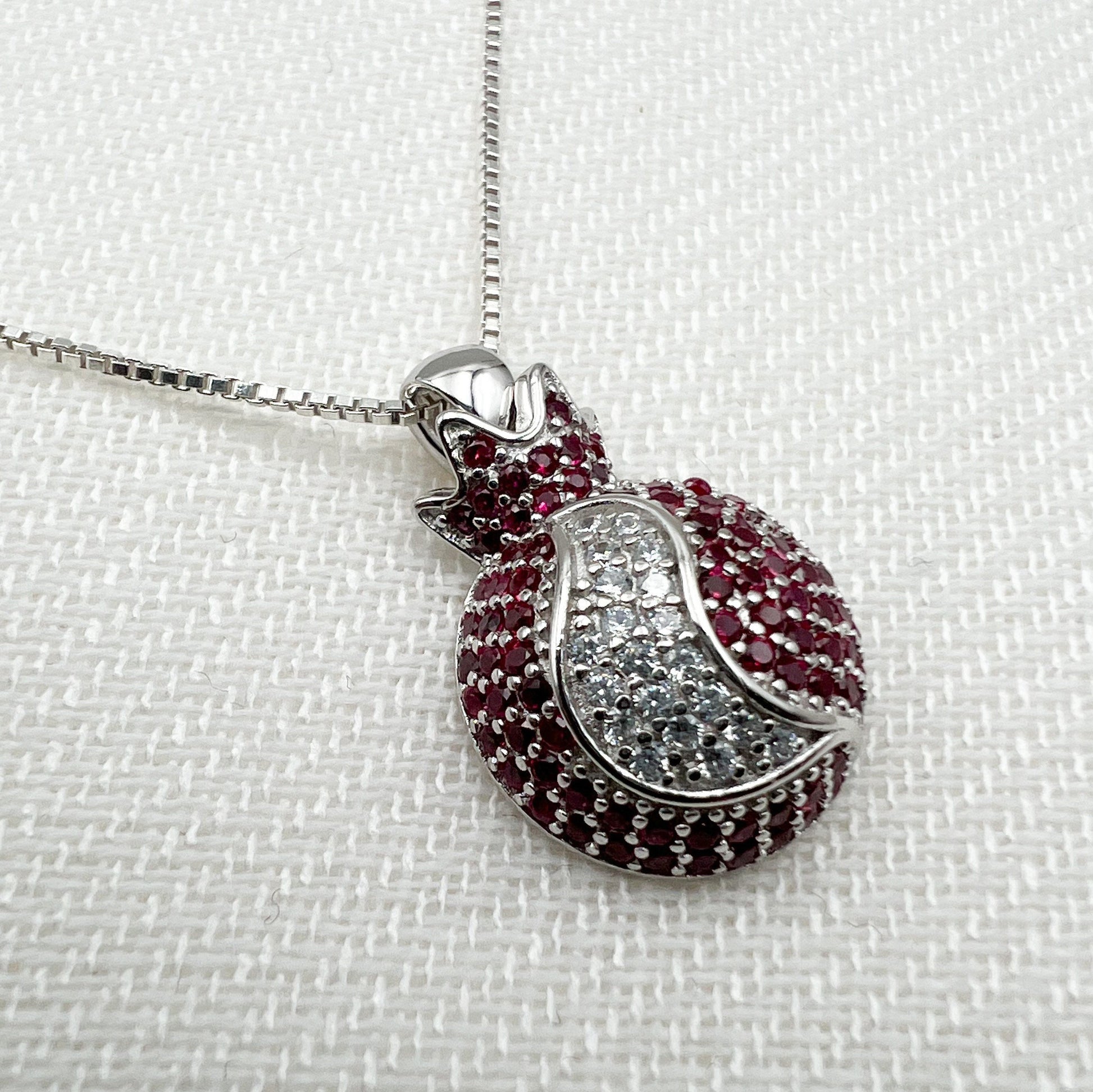 Pomegranate Pendant with Garnets and Zircons in Silver 925 - Includes Chain