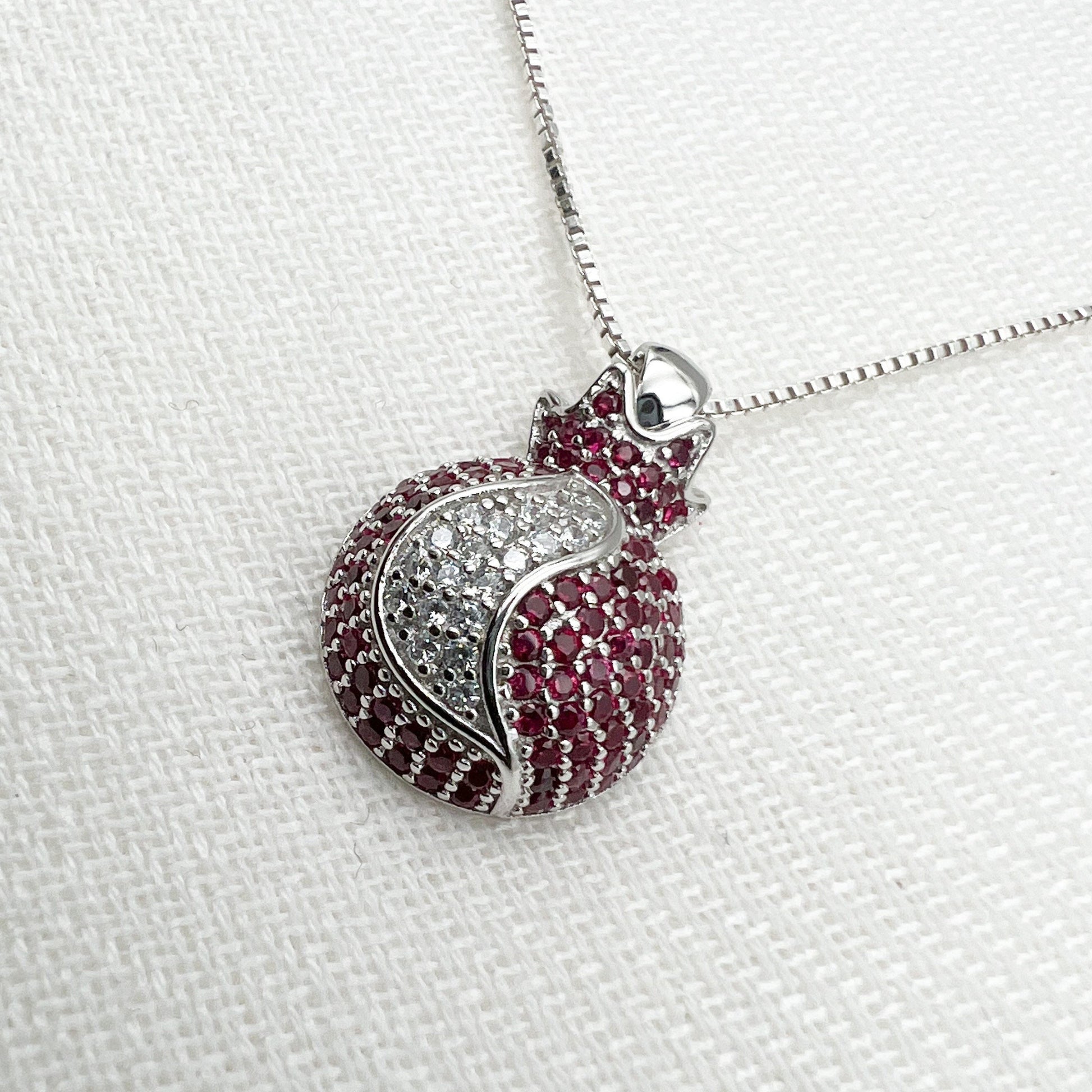 Pomegranate Pendant with Garnets and Zircons in Silver 925 - Includes Chain