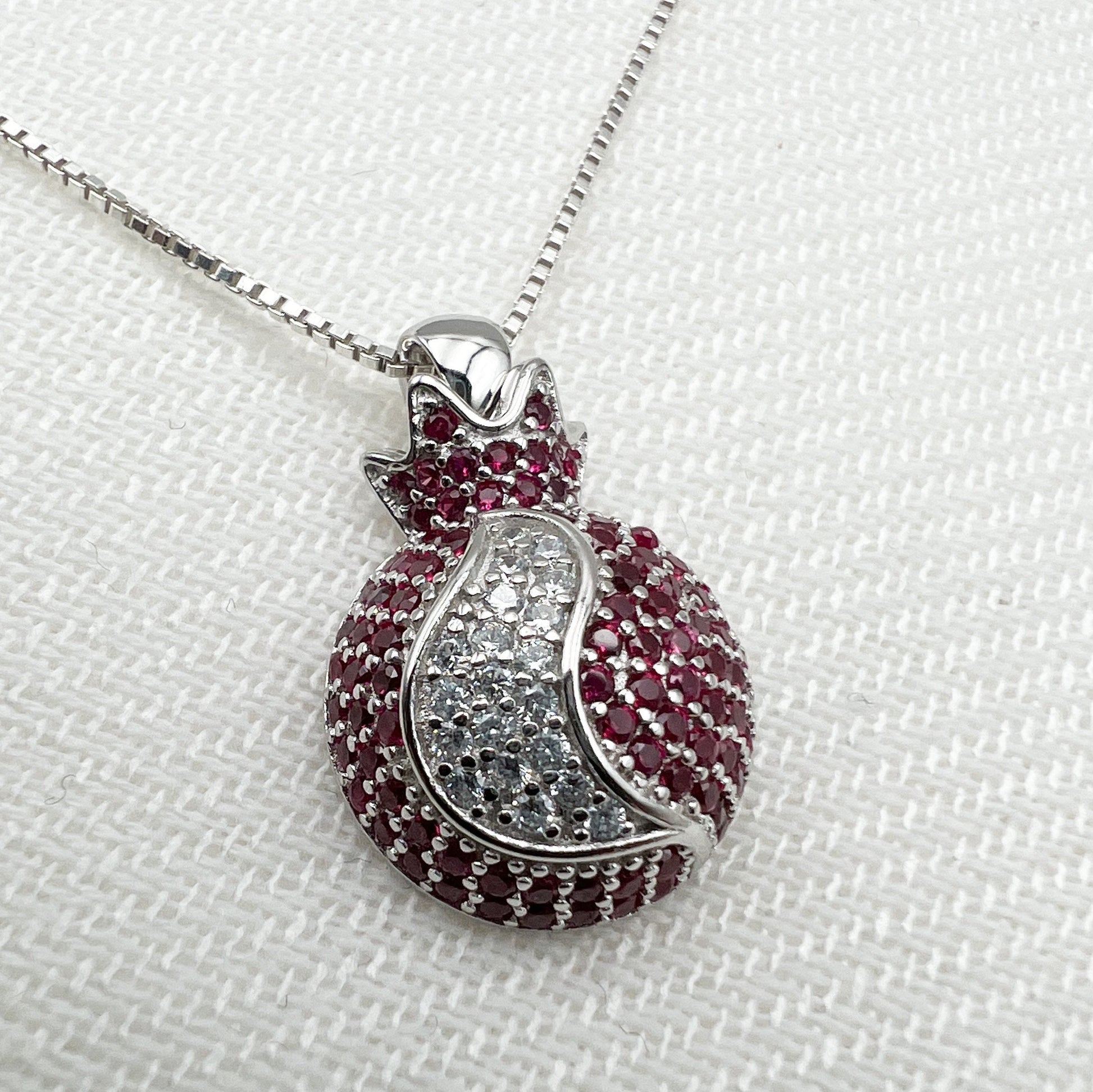 Pomegranate Pendant with Garnets and Zircons in Silver 925 - Includes Chain