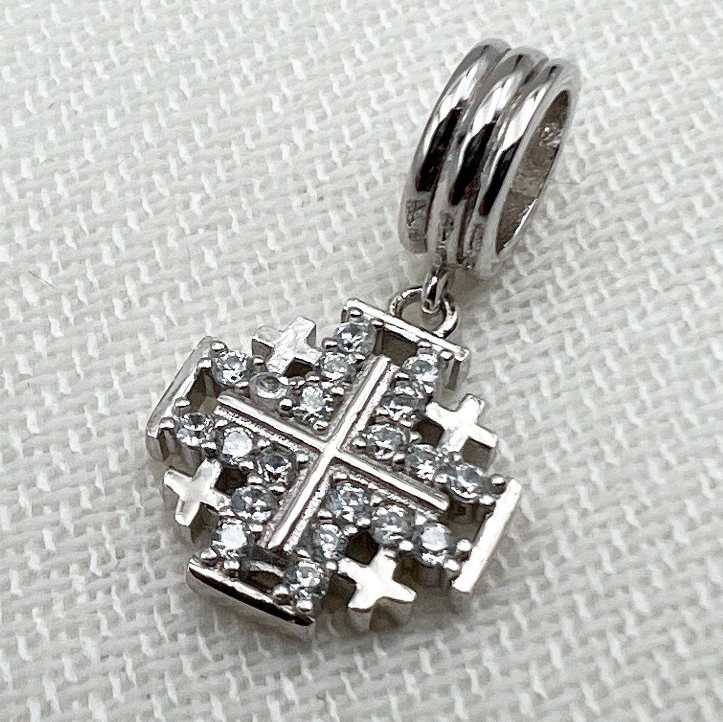 Jerusalem Cross Silver Charm with Zirconia for Pandora Bracelet