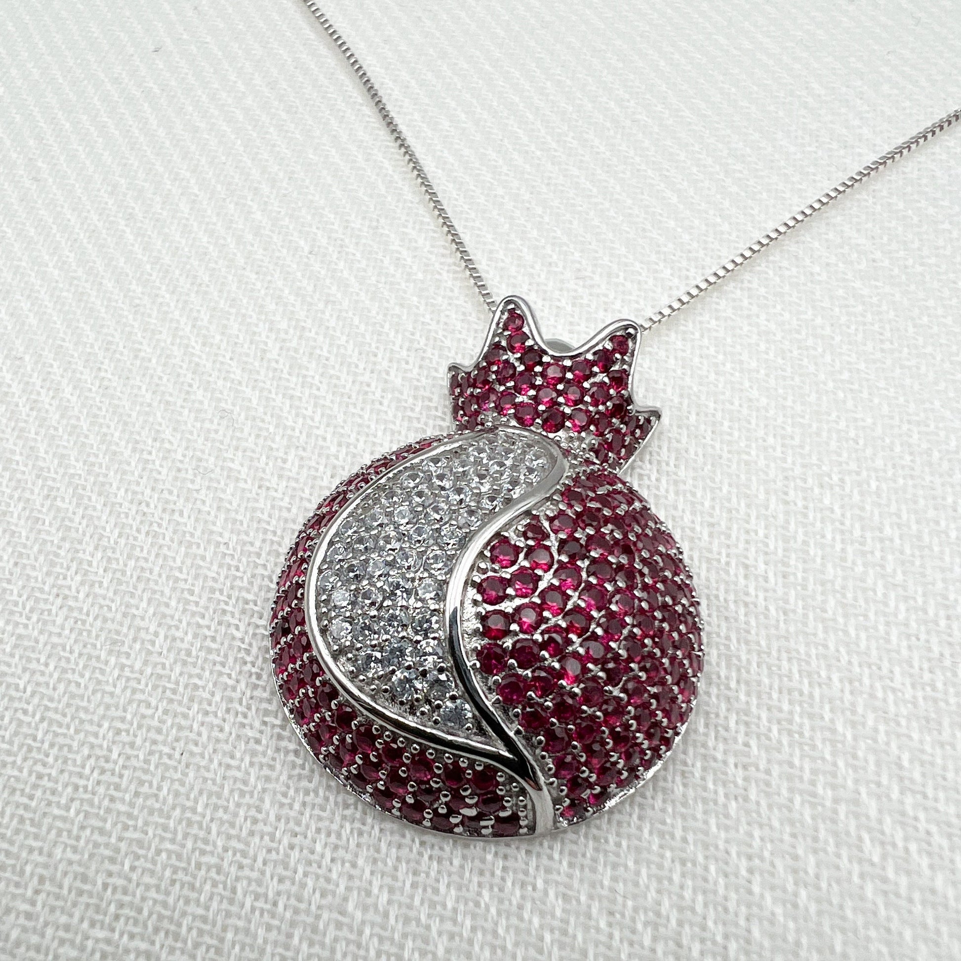 Pomegranate Pendant with Garnets and Zircons in Silver 925 - Includes Chain