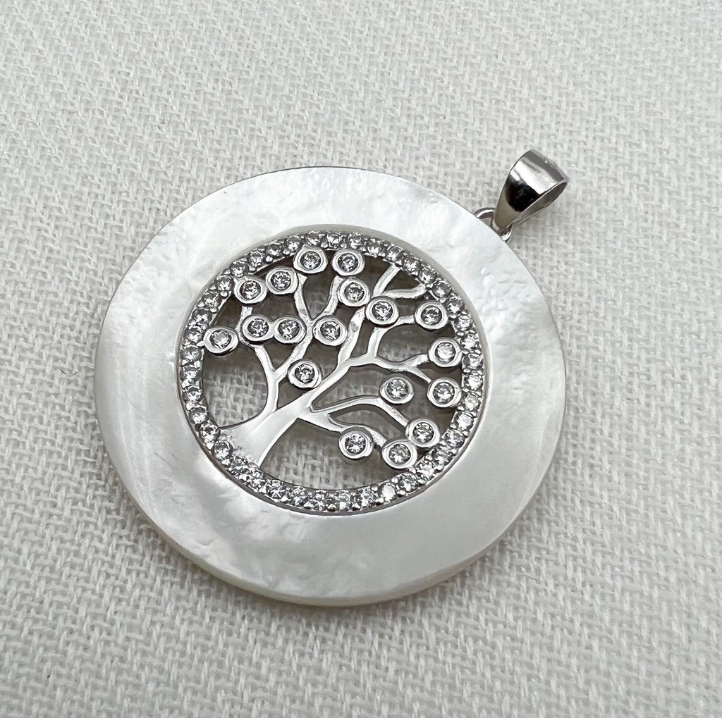 Tree of Life Pendant in Sterling Silver 925 with Mother of Pearl and Zircons