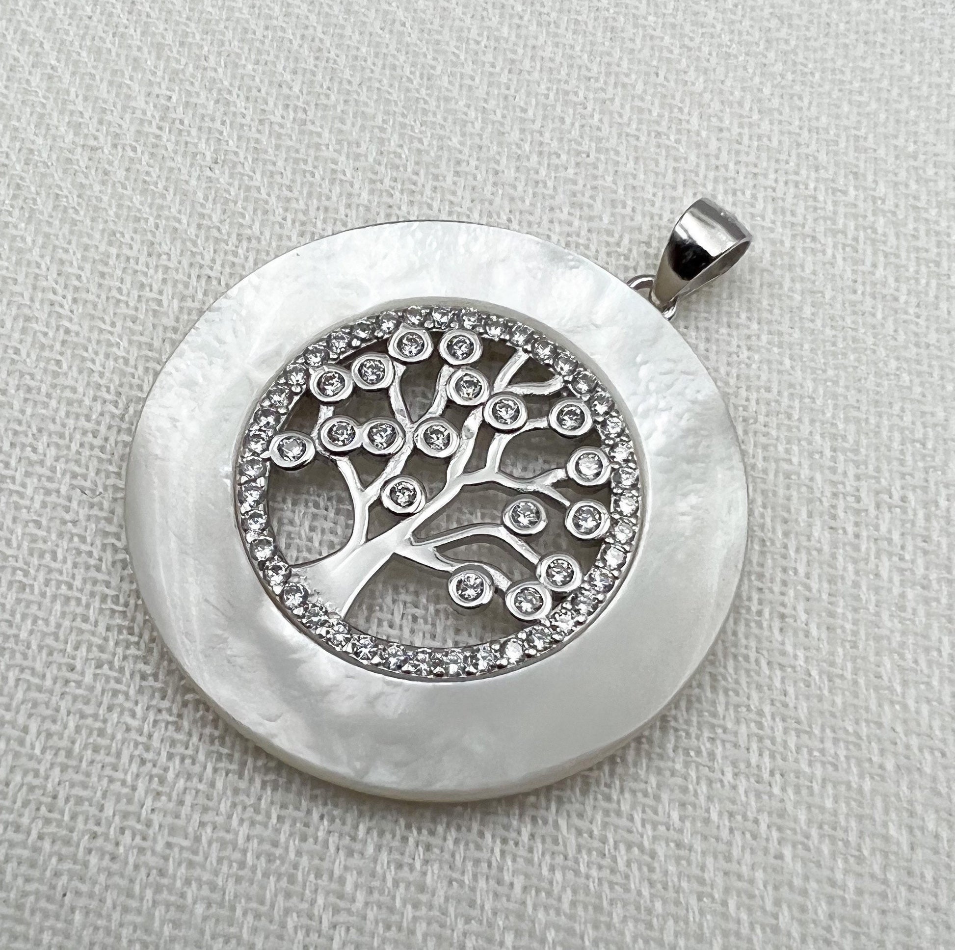 Tree of Life Pendant in Sterling Silver 925 with Mother of Pearl and Zircons