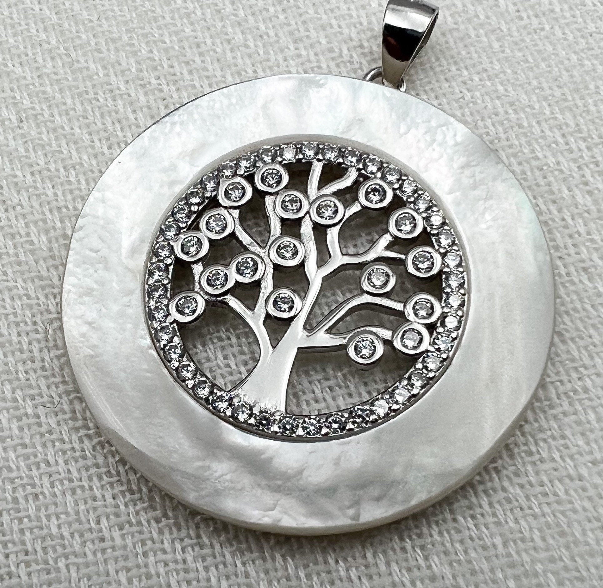 Tree of Life Pendant in Sterling Silver 925 with Mother of Pearl and Zircons