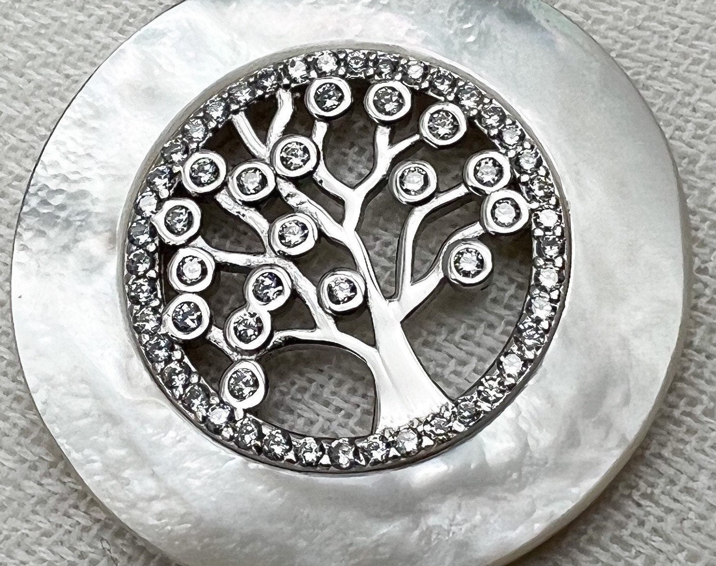Tree of Life Pendant in Sterling Silver 925 with Mother of Pearl and Zircons