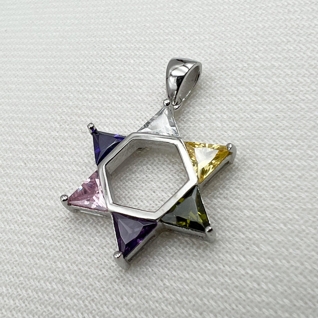 Sterling Silver David Star Pendant with Vibrant Gemstones