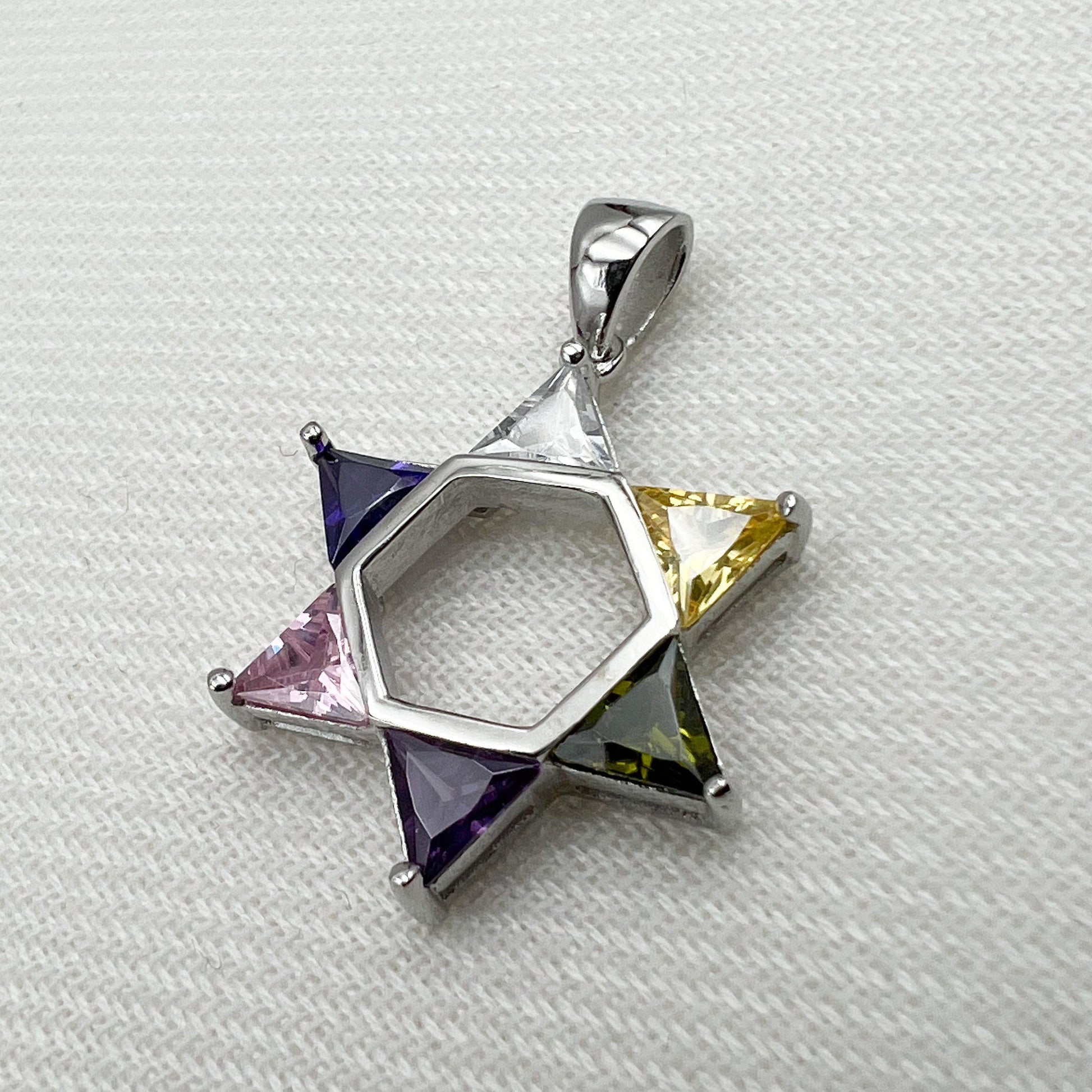 Sterling Silver David Star Pendant with Vibrant Gemstones
