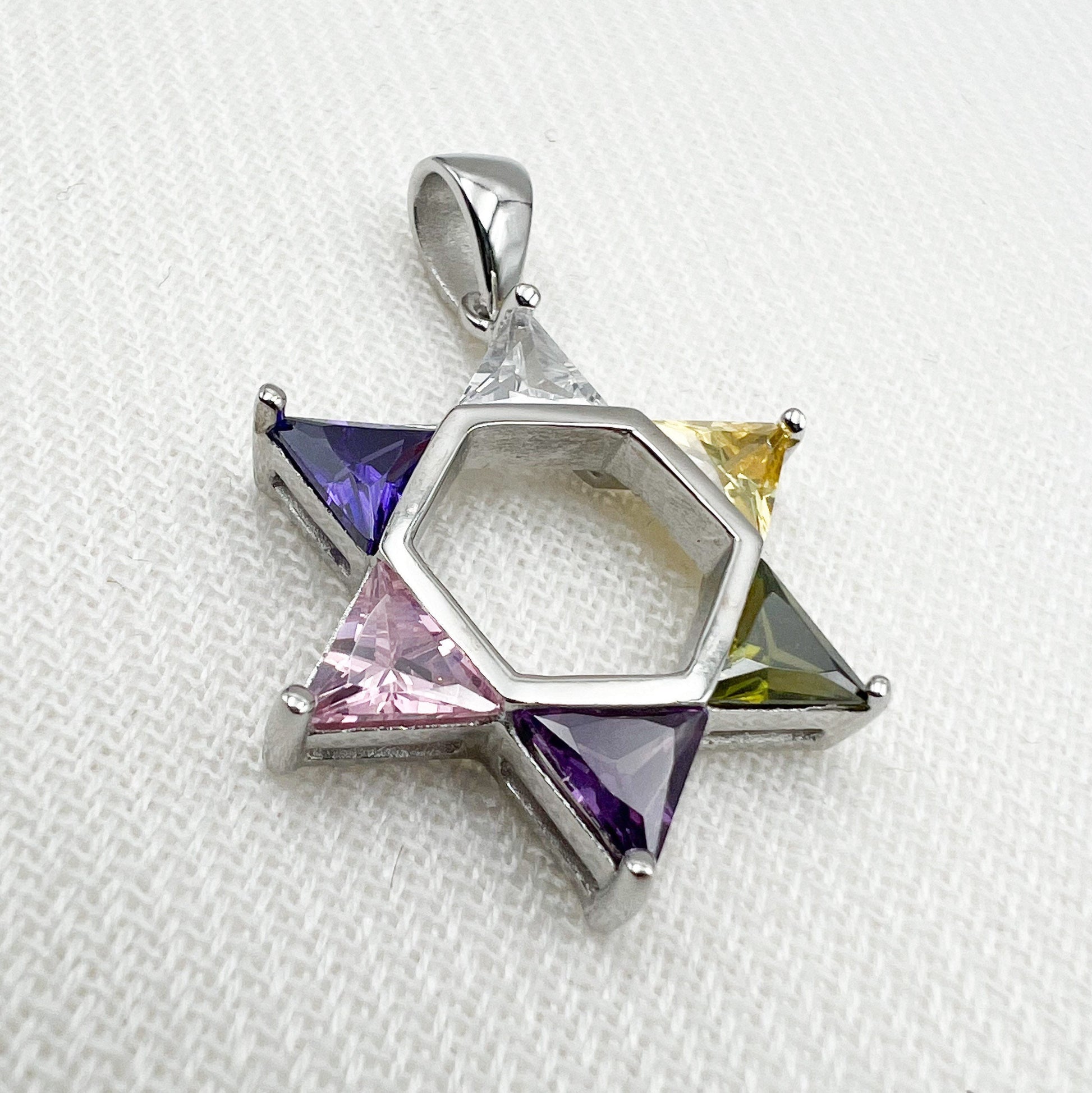 Sterling Silver David Star Pendant with Vibrant Gemstones