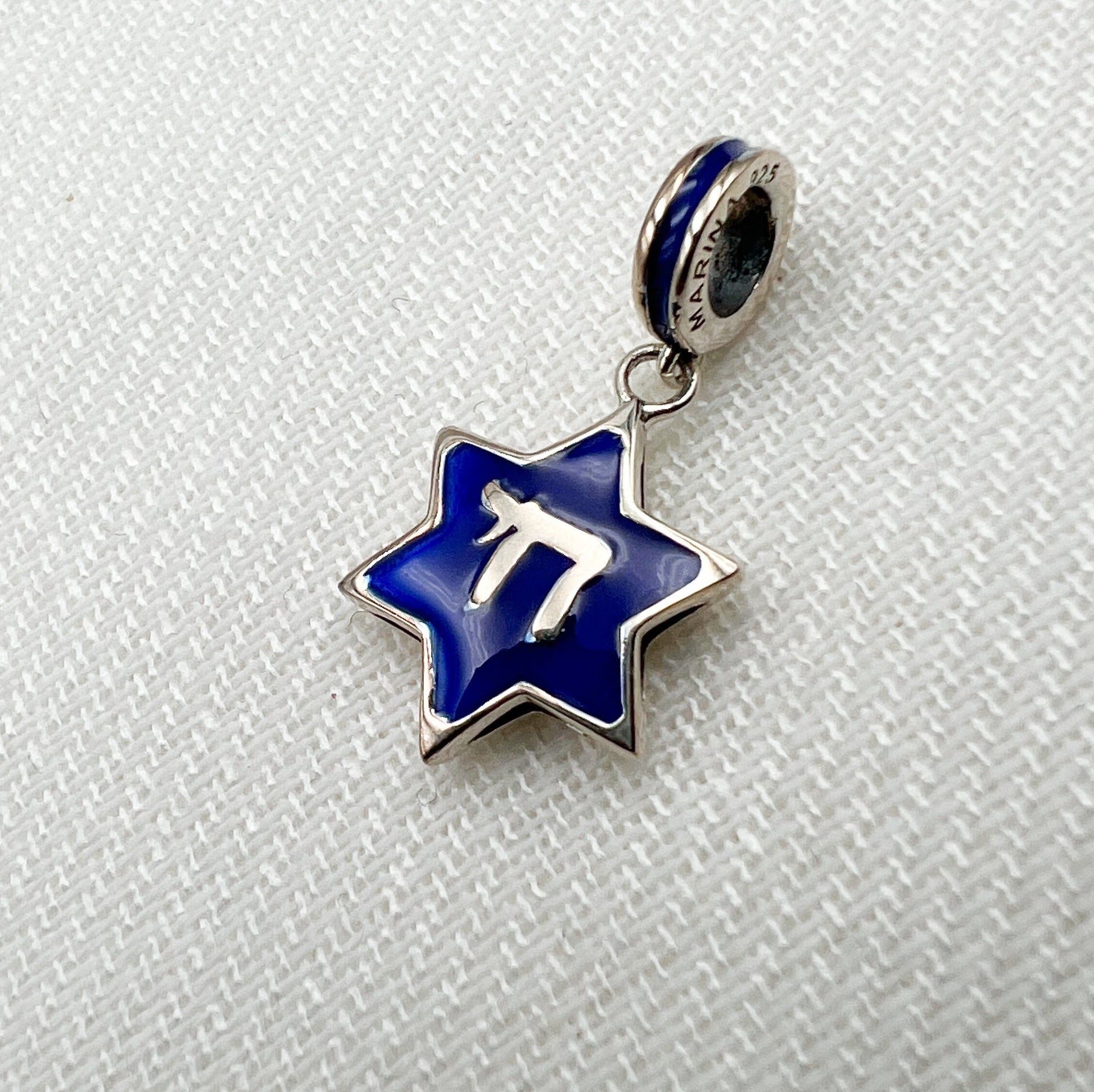 Star of David with Chai Charm in Silver 925 and Blue Enamel - Perfect for Pandora Bracelet