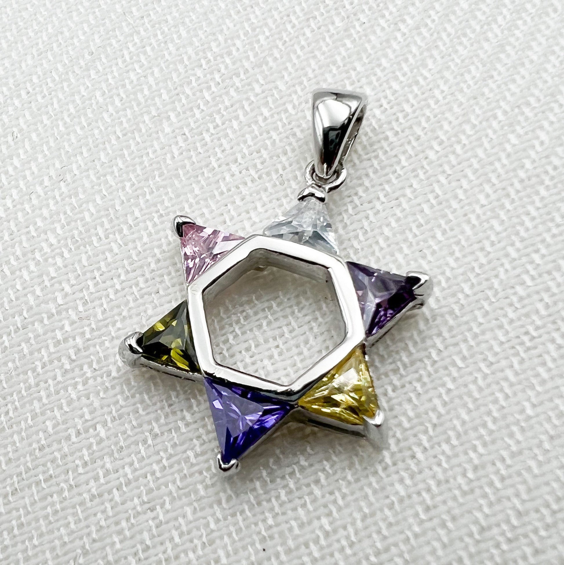 Colorful Gemstone Star of David Pendant in Sterling Silver