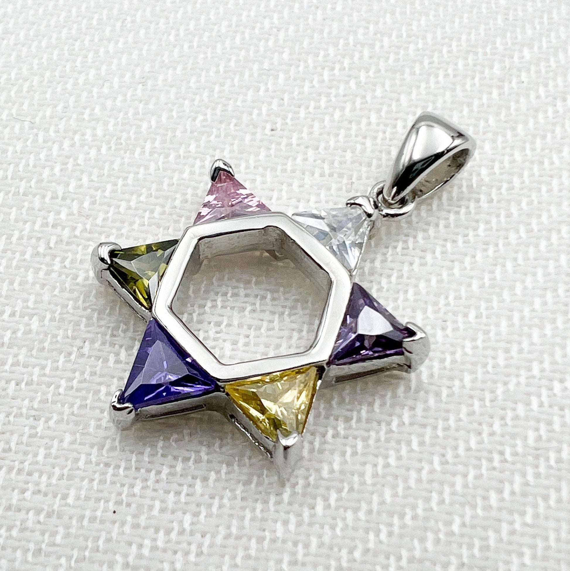 Colorful Gemstone Star of David Pendant in Sterling Silver