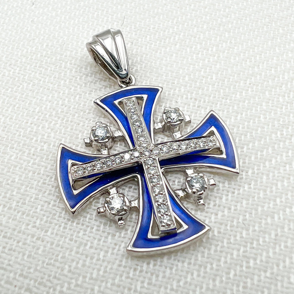 Jerusalem Cross Pendant in 14k Gold with 33 Diamonds A Timeless Symbol of Faith and Hope