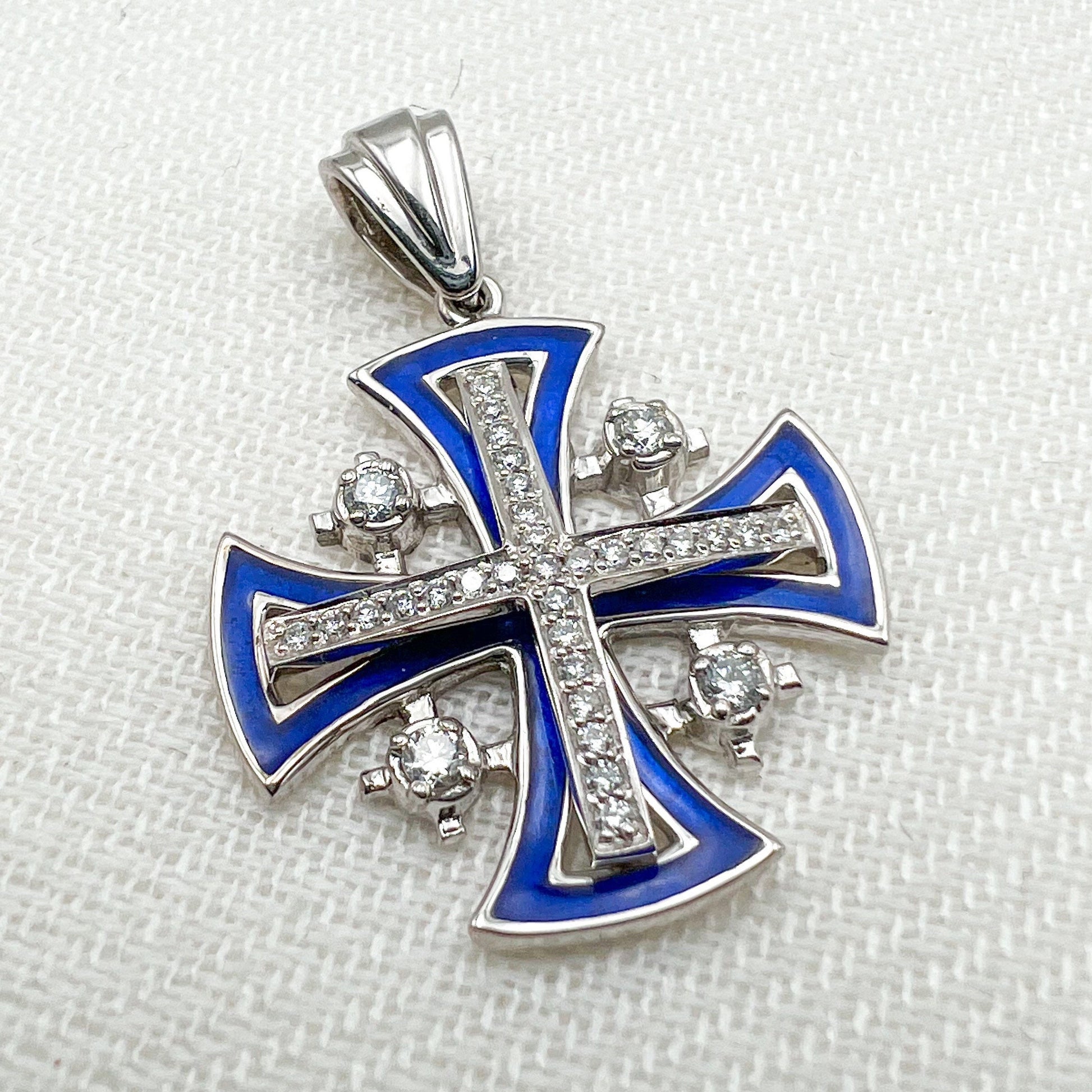 Jerusalem Cross Pendant in 14k Gold with 33 Diamonds A Timeless Symbol of Faith and Hope