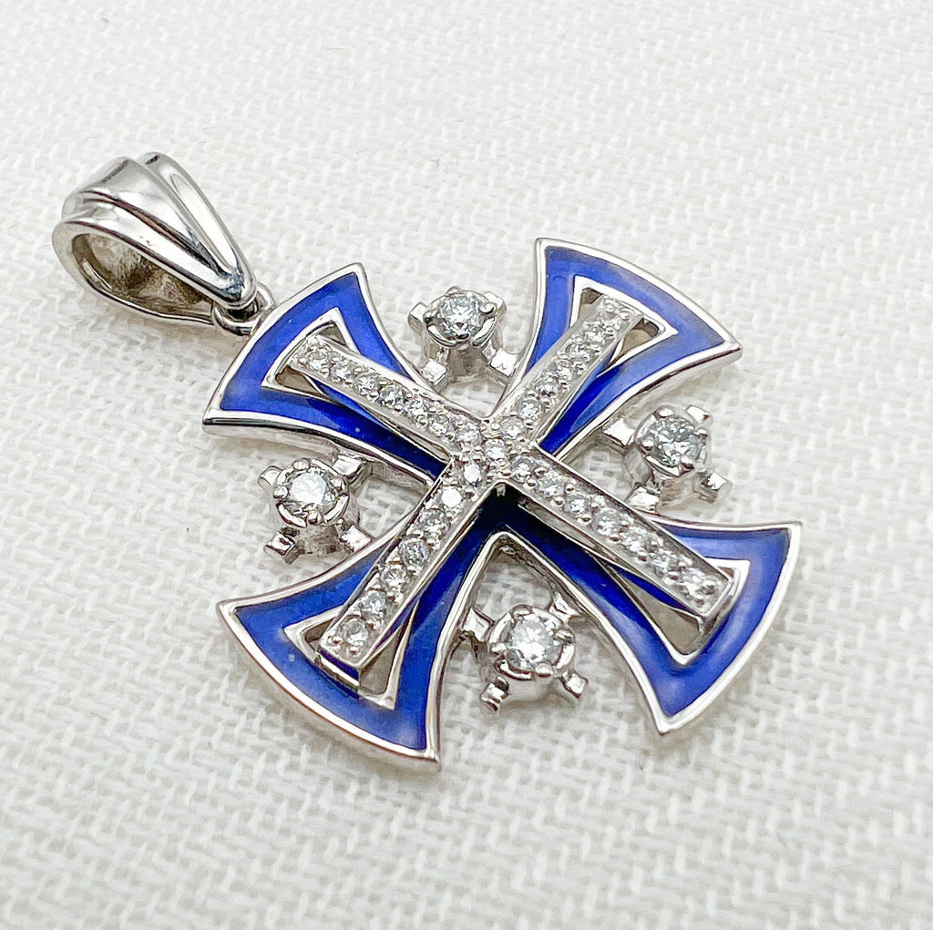 Jerusalem Cross Pendant in 14k Gold with 33 Diamonds A Timeless Symbol of Faith and Hope