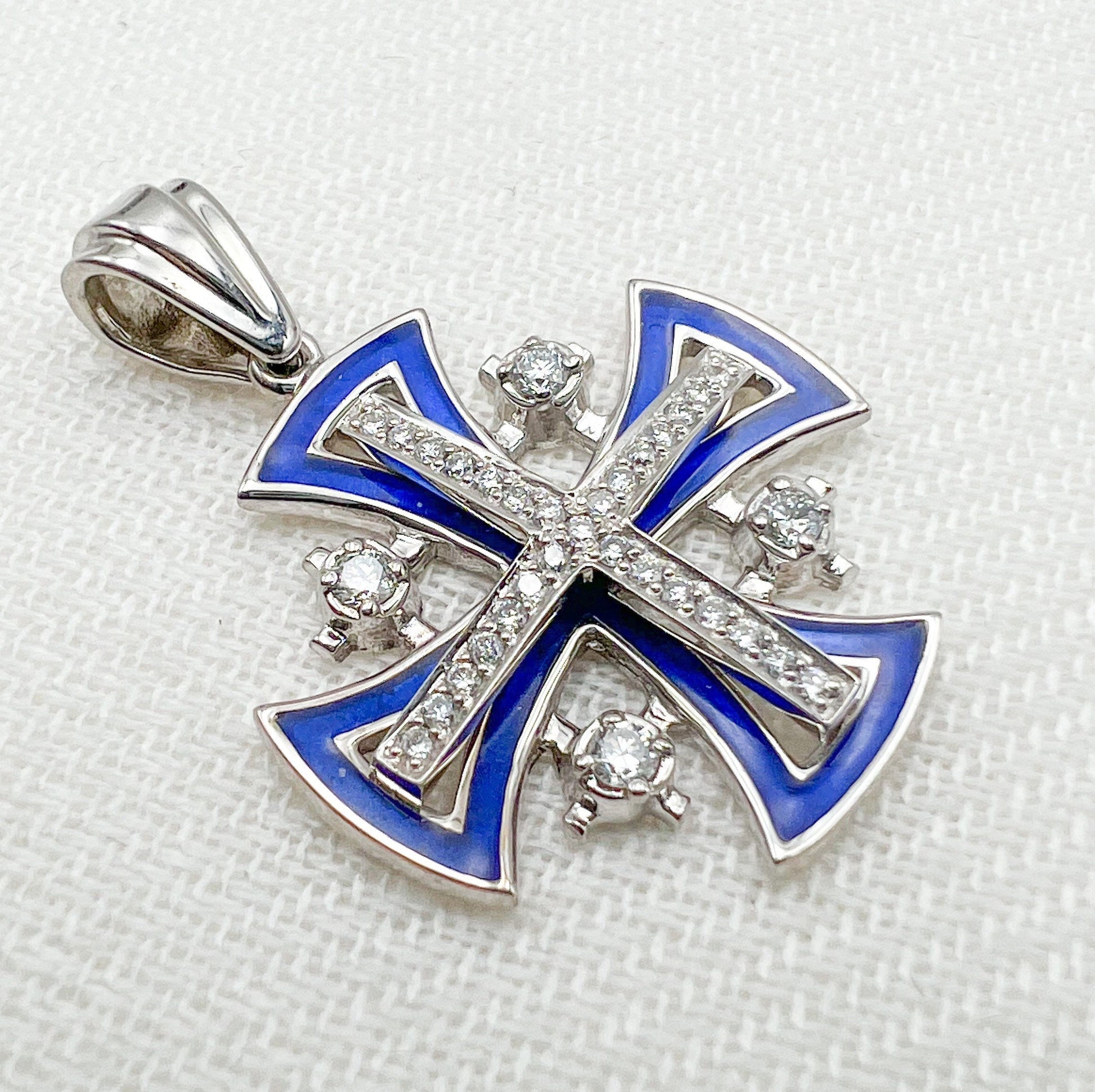 Jerusalem Cross Pendant in 14k Gold with 33 Diamonds A Timeless Symbol of Faith and Hope