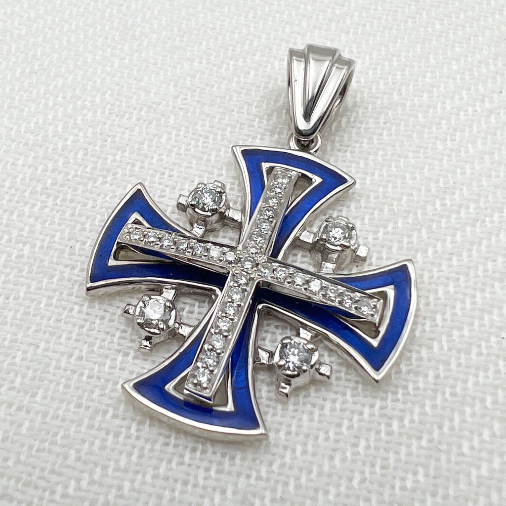 Jerusalem Cross Pendant in 14k Gold with 33 Diamonds A Timeless Symbol of Faith and Hope