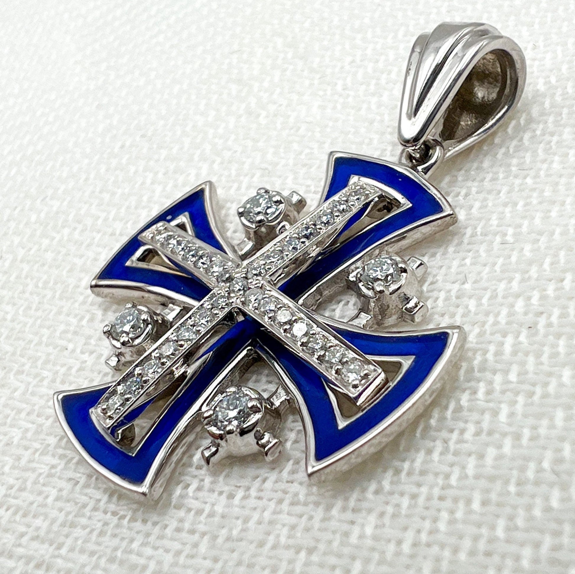 Jerusalem Cross Pendant in 14k Gold with 33 Diamonds A Timeless Symbol of Faith and Hope