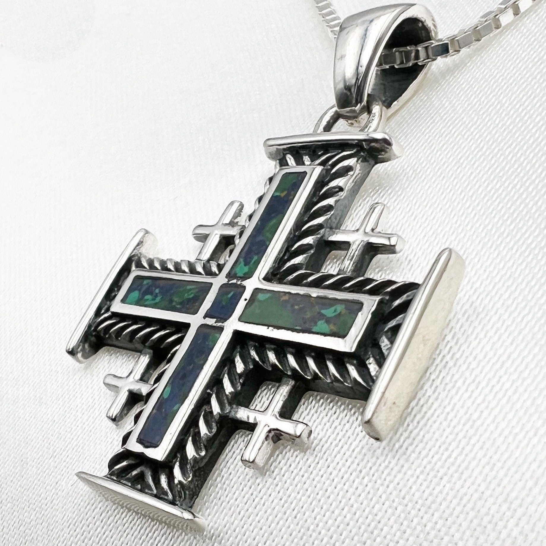 Eilat Stone Jerusalem Cross Pendant with Box Chain