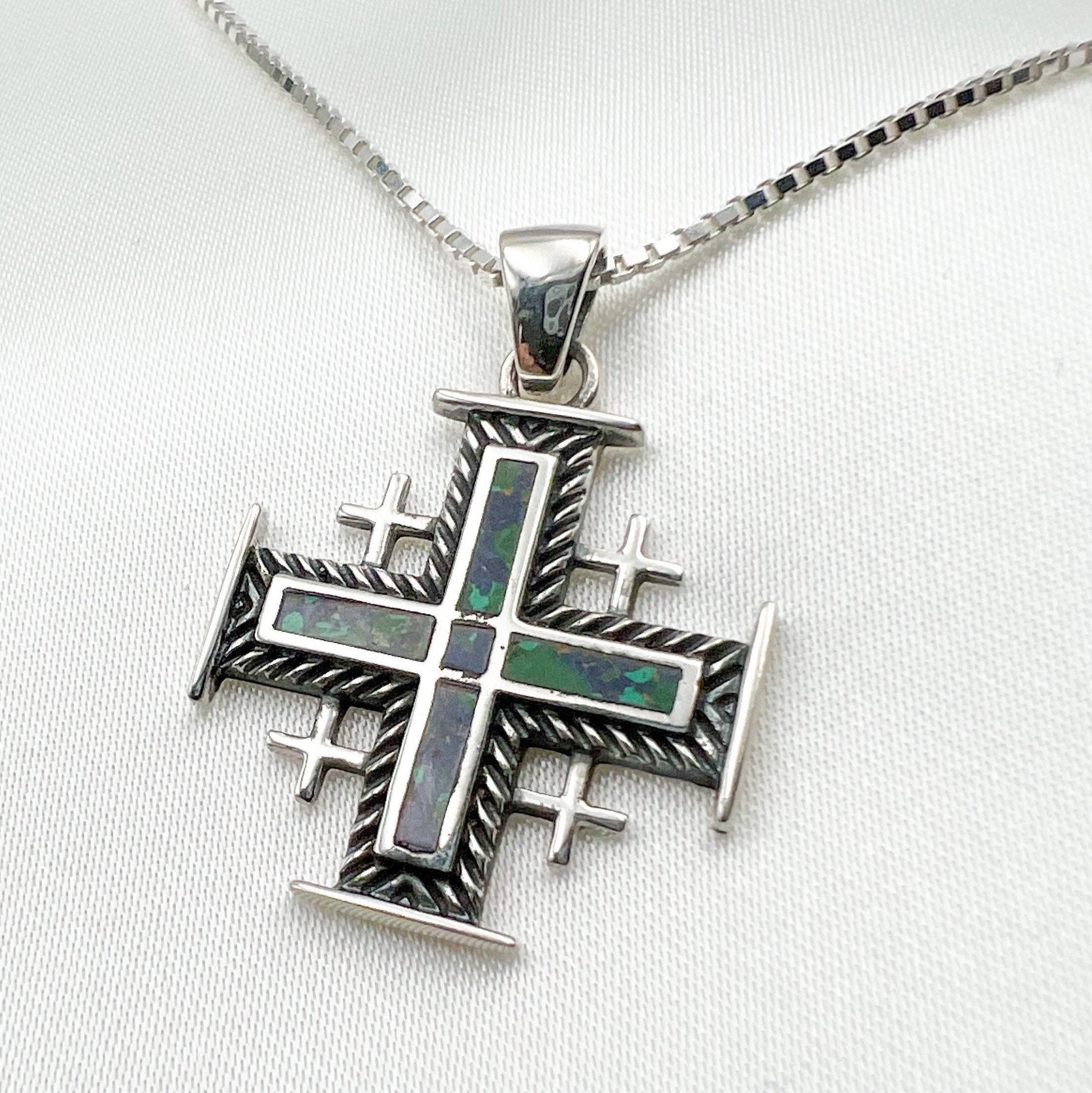 Eilat Stone Jerusalem Cross Pendant with Box Chain